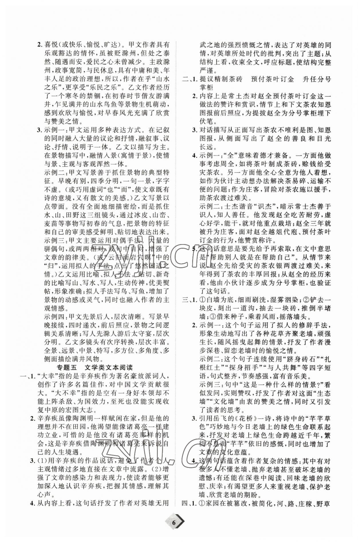 2023年优加学案赢在中考语文 参考答案第6页