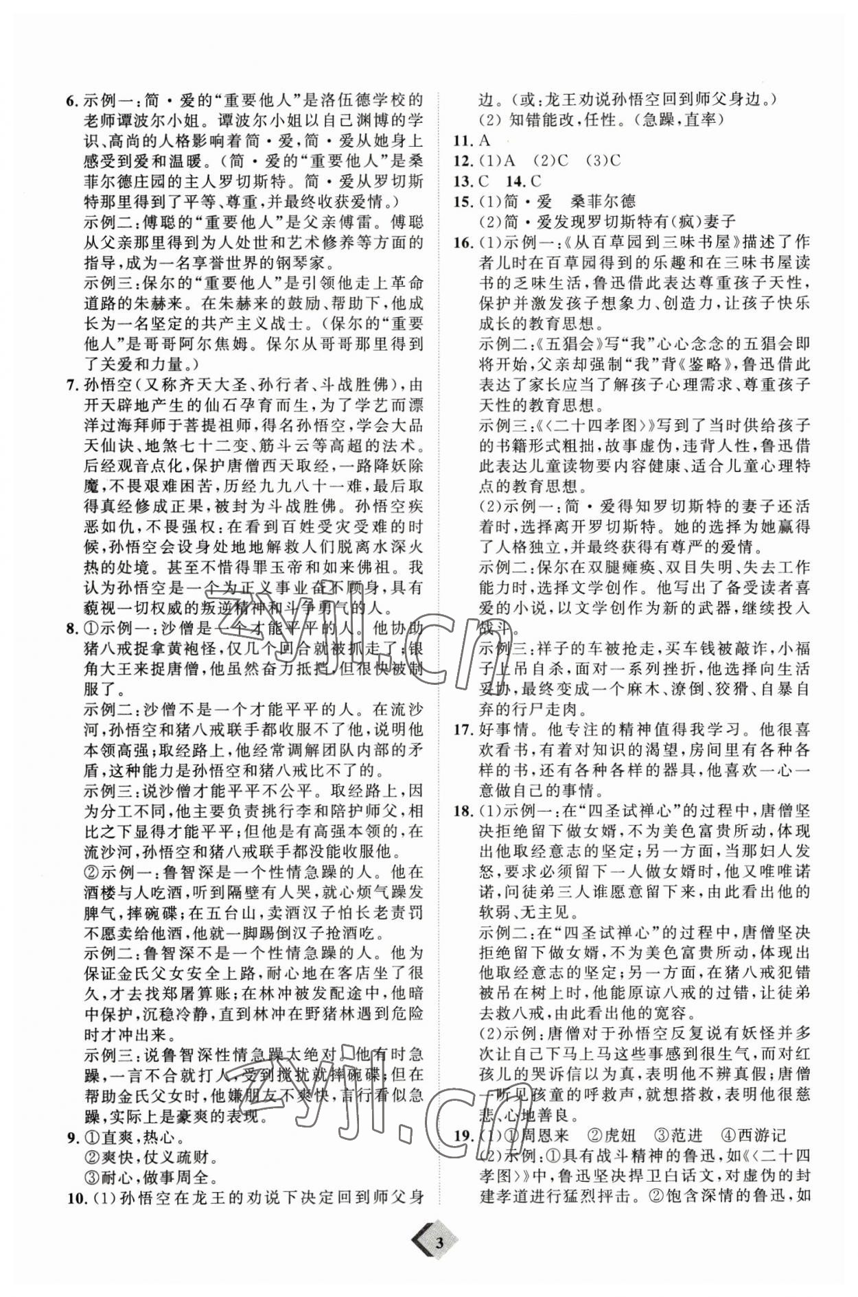 2023年优加学案赢在中考语文 参考答案第3页