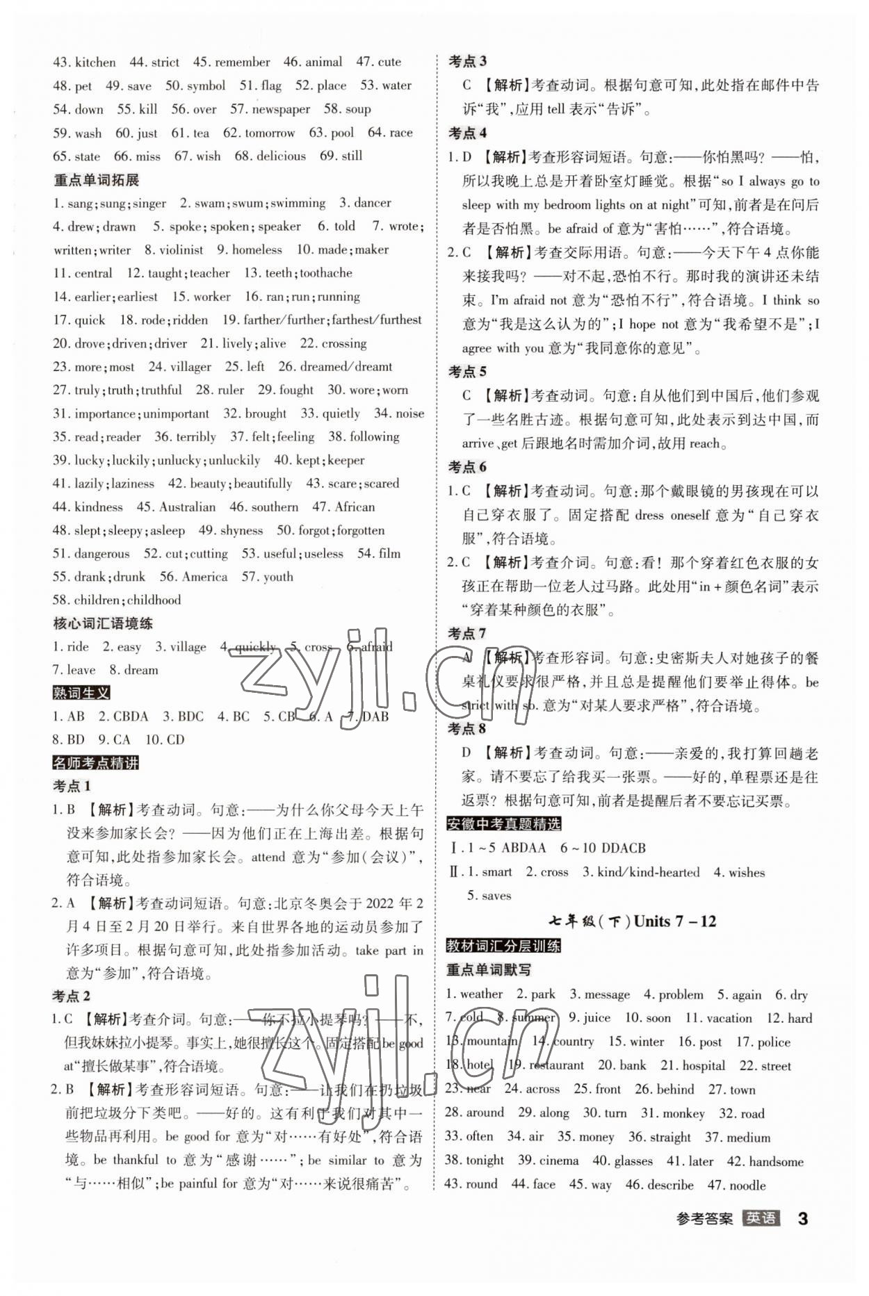 2023年中考總復(fù)習(xí)名師A計劃英語中考 參考答案第3頁