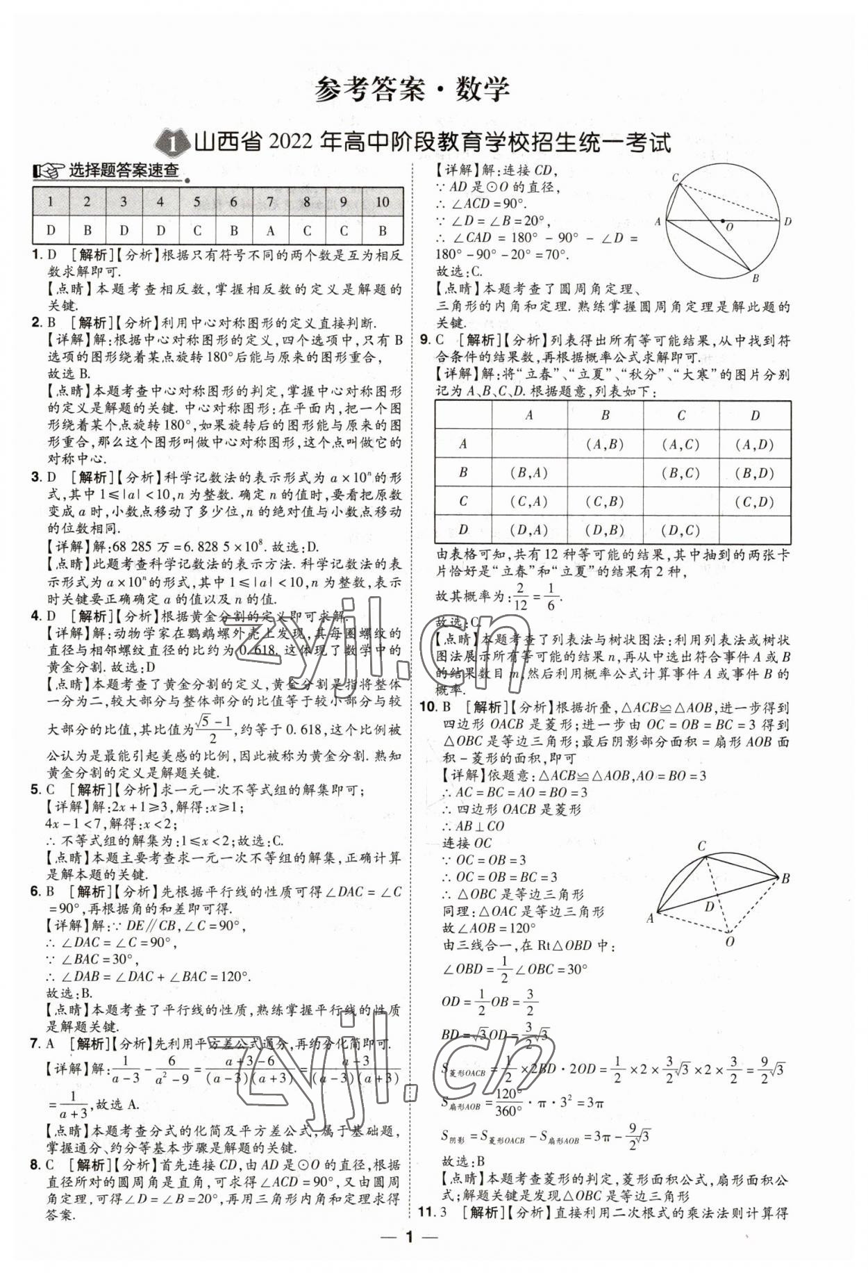 2023年99+1活页卷中考领航者数学山西专版 第1页