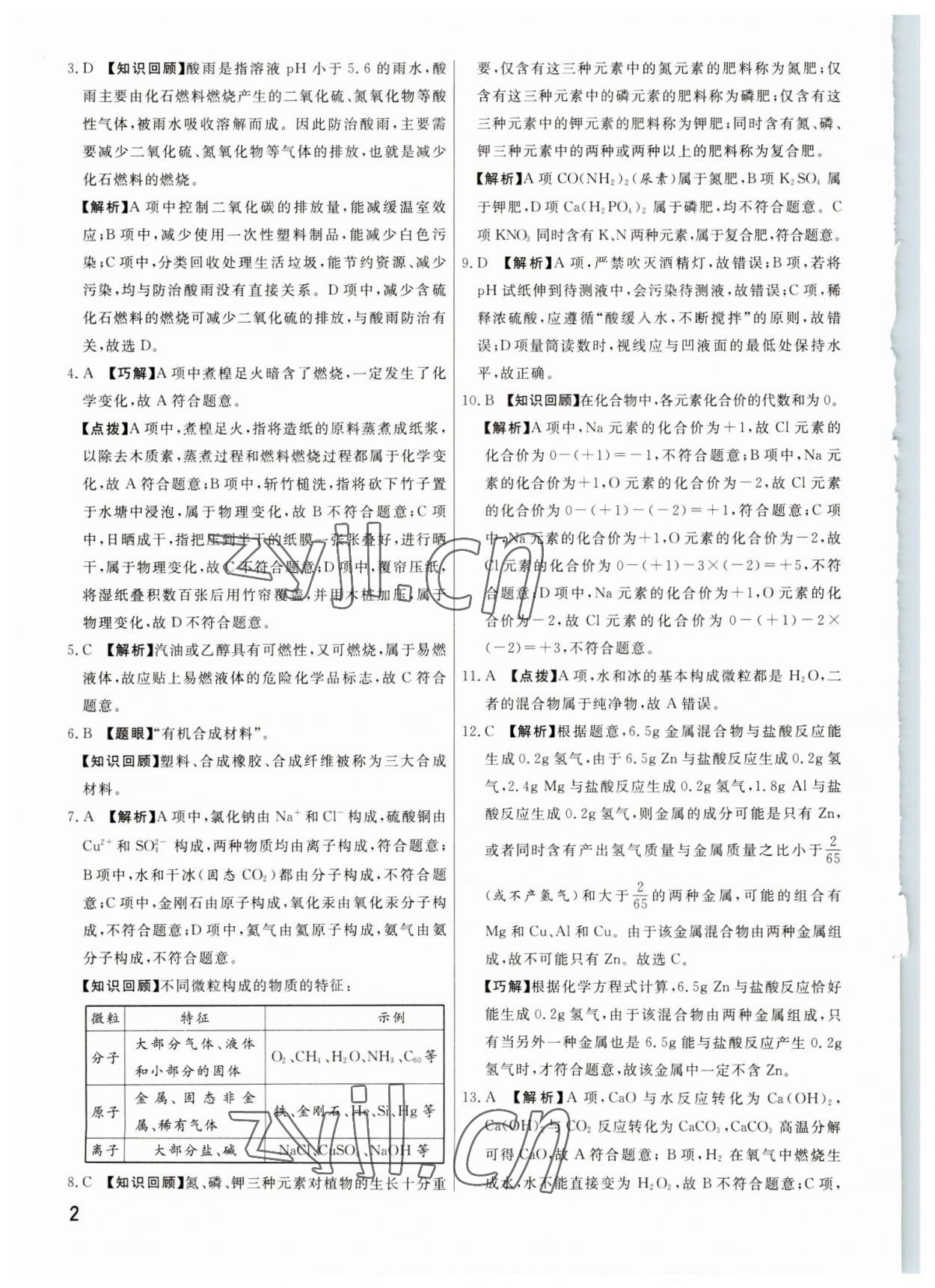 2023年新一线必刷卷化学河南专版 参考答案第2页