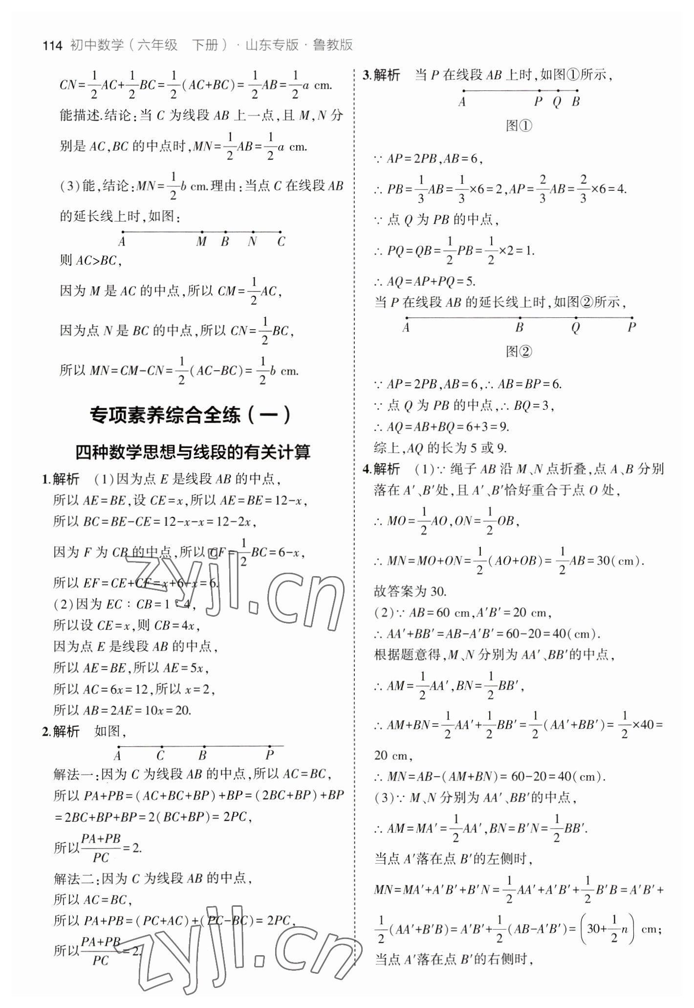 2023年5年中考3年模擬六年級(jí)數(shù)學(xué)下冊魯教版山東專版54制 參考答案第4頁