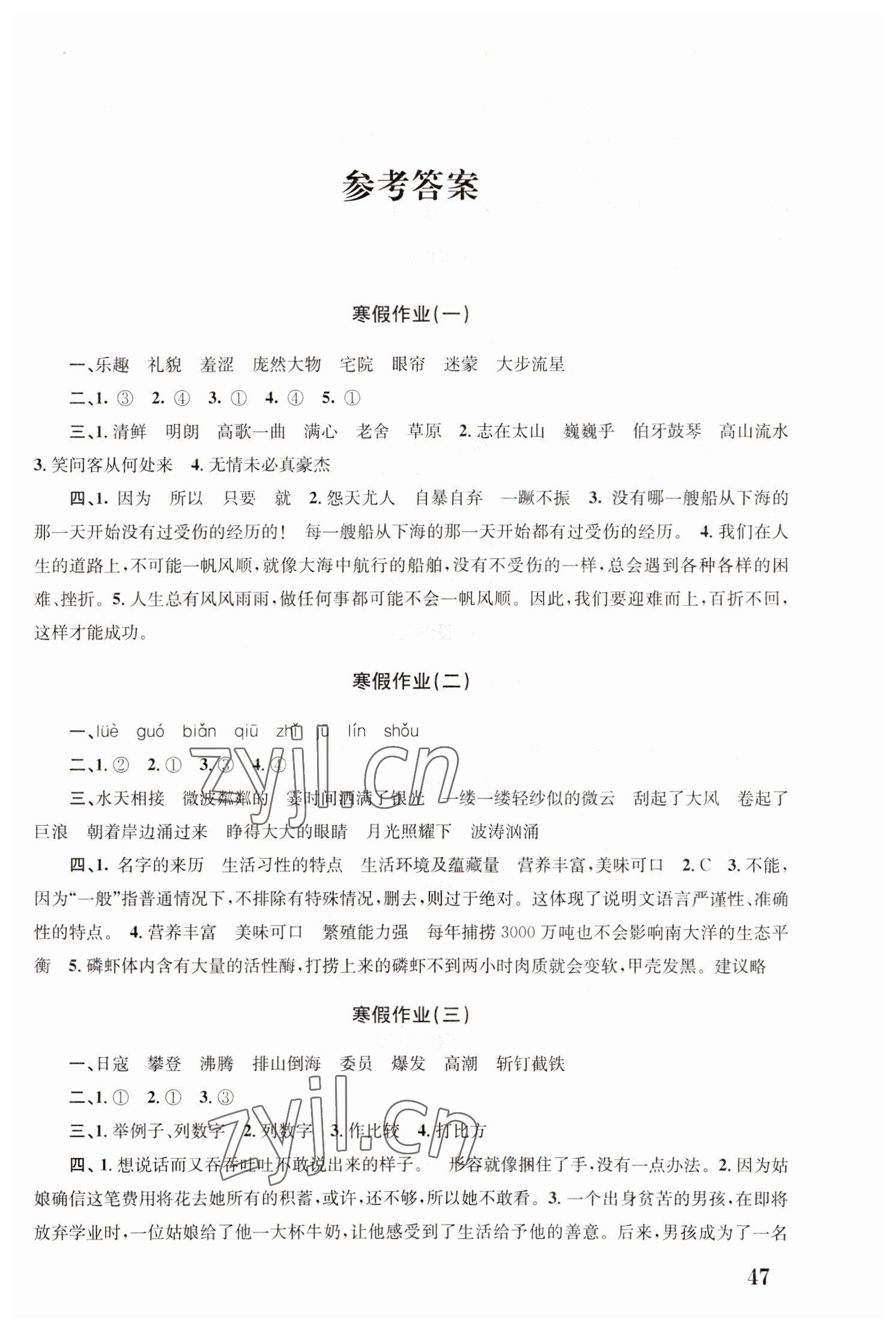 2023年寒假作业培优衔接南京大学出版社六年级语文 第1页