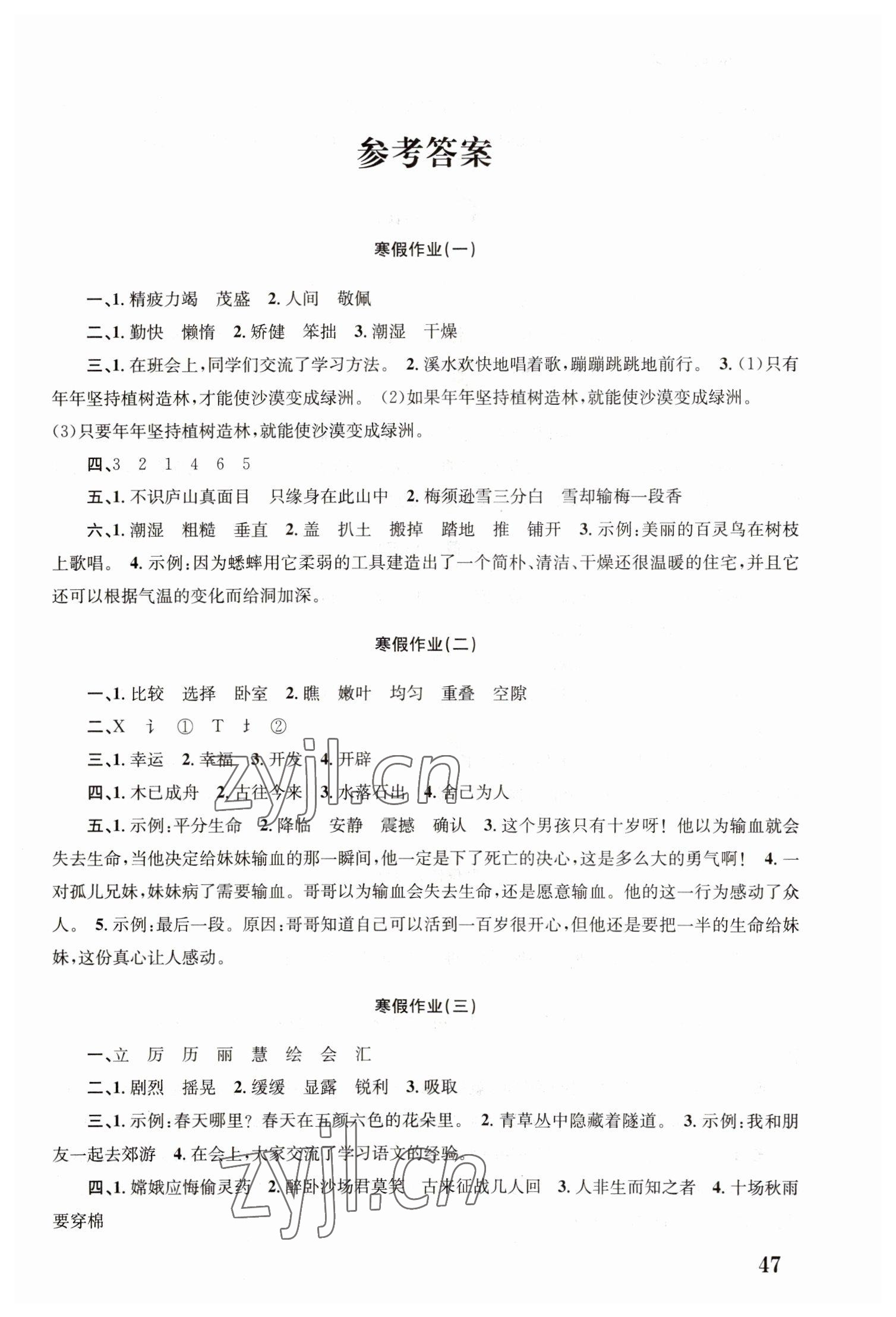 2023年寒假作业培优衔接南京大学出版社四年级语文 第1页