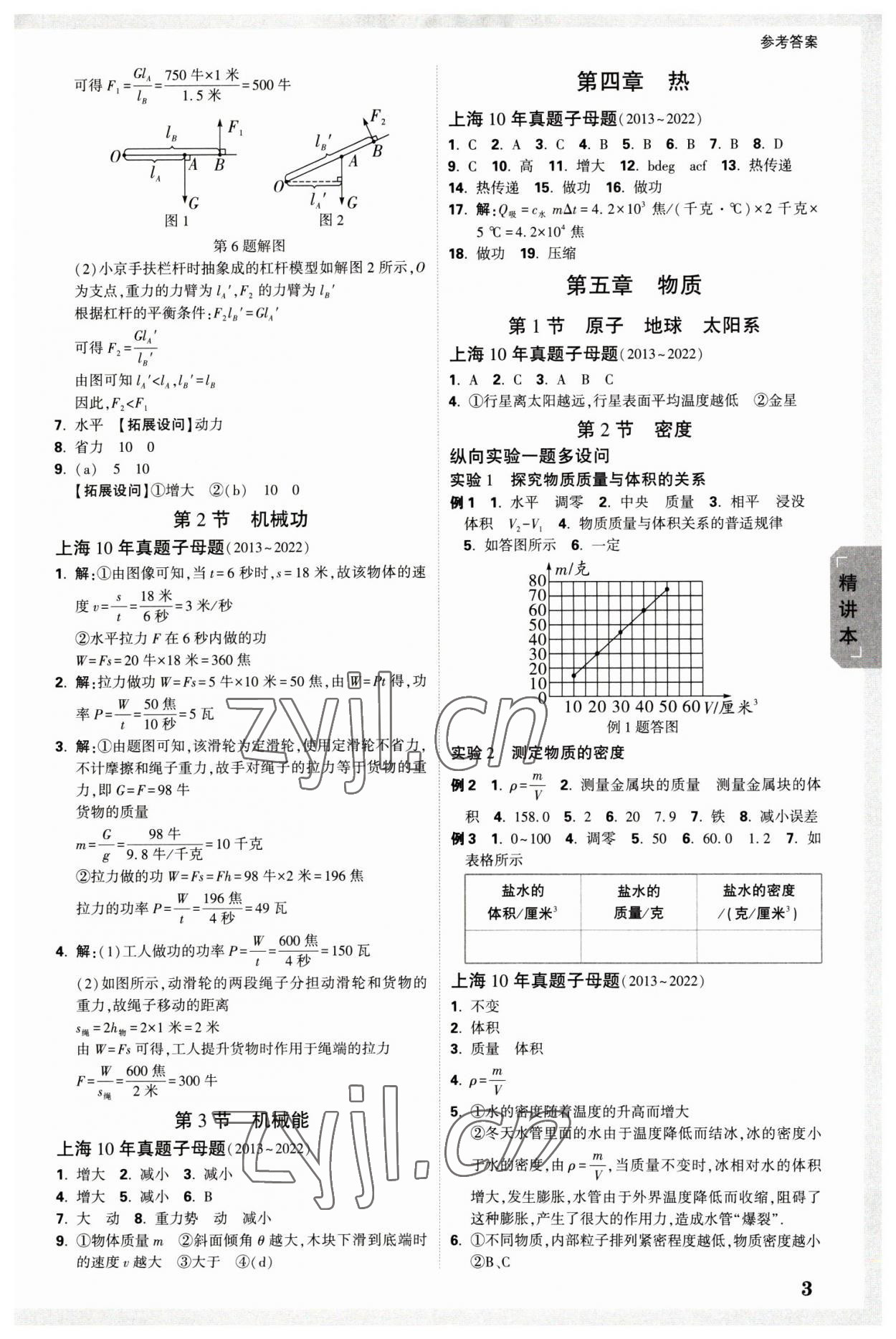 2023年万唯中考试题研究九年级物理上海专版 参考答案第3页