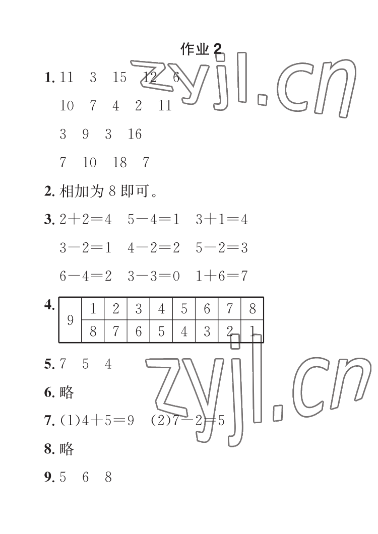 2023年長(zhǎng)江寒假作業(yè)崇文書局一年級(jí)數(shù)學(xué)人教版 參考答案第2頁(yè)