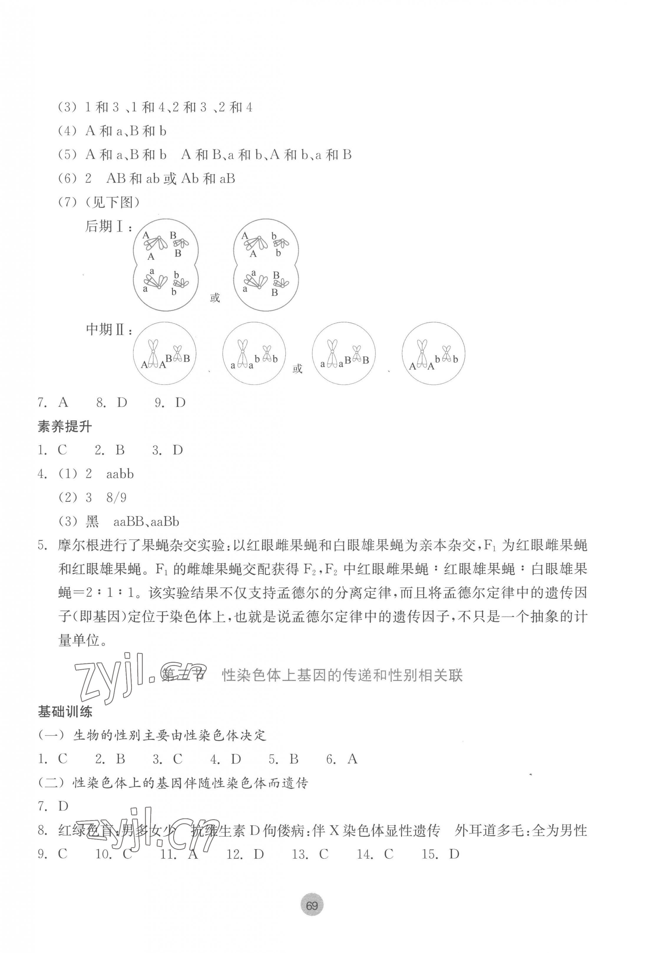 2023年作业本浙江教育出版社高中生物必修2浙科版 参考答案第5页