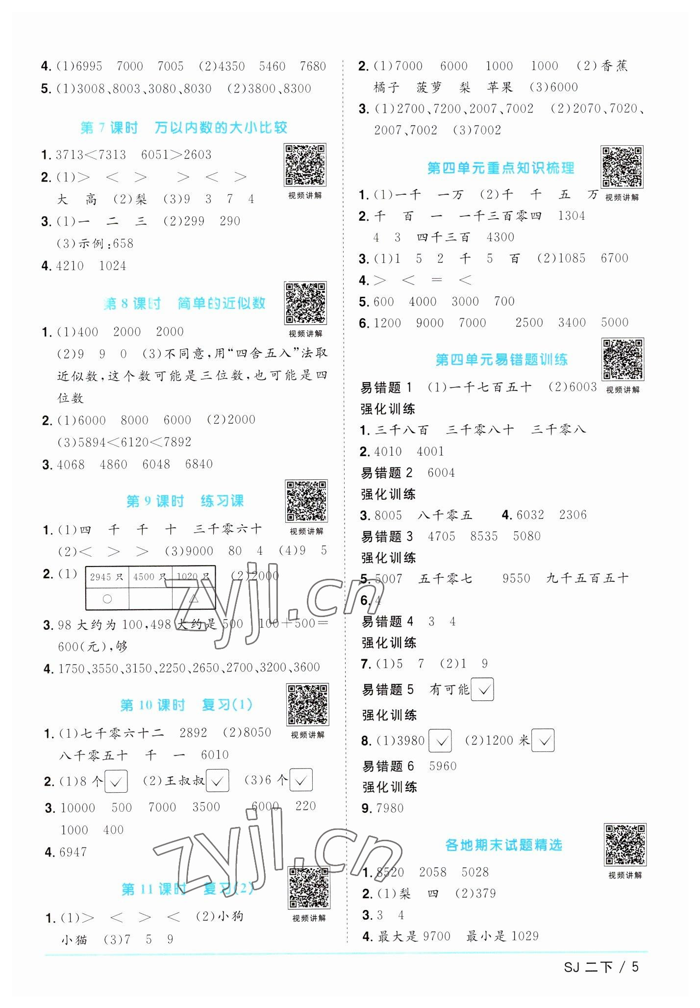 2023年阳光同学课时优化作业二年级数学下册苏教版 参考答案第5页