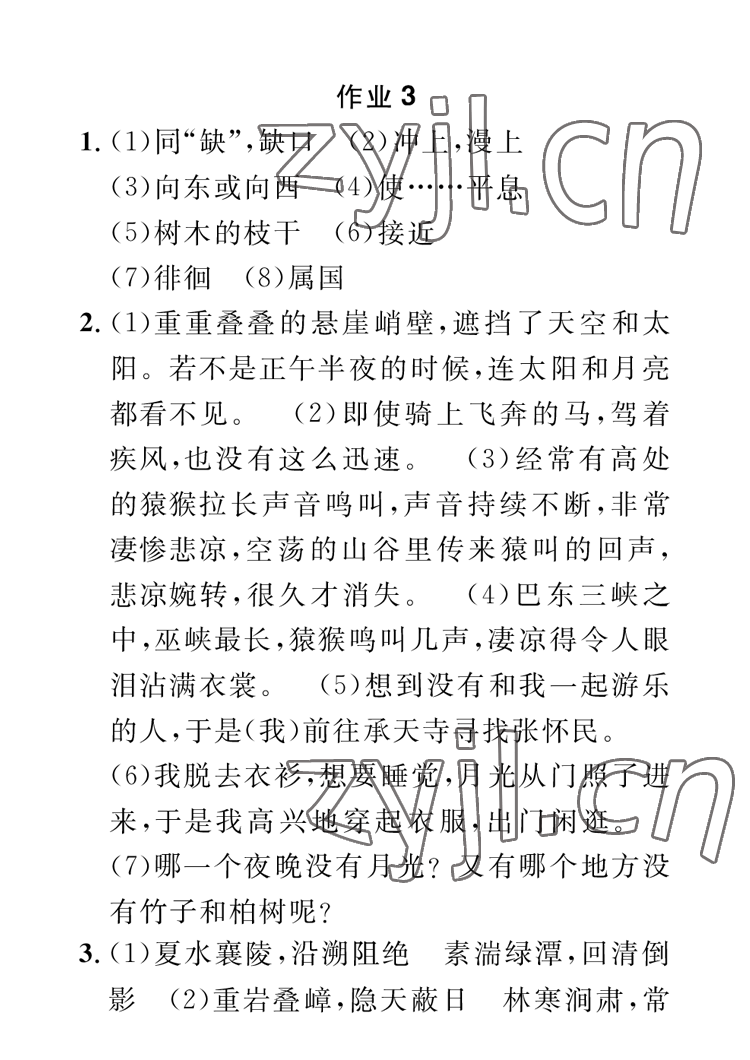 2023年长江寒假作业崇文书局八年级语文 参考答案第3页