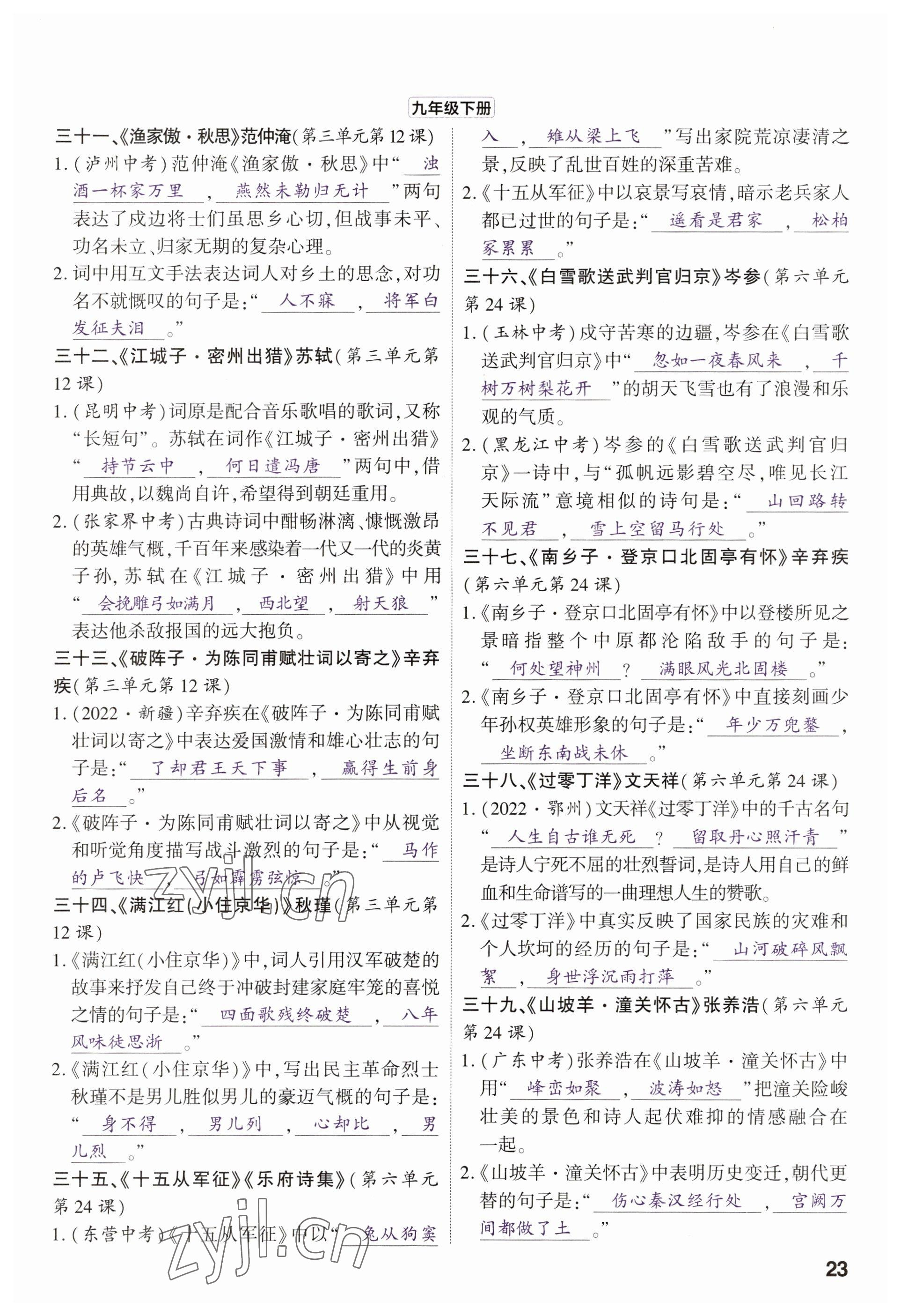 2023年鼎成中考精准提分语文河南专版 参考答案第27页