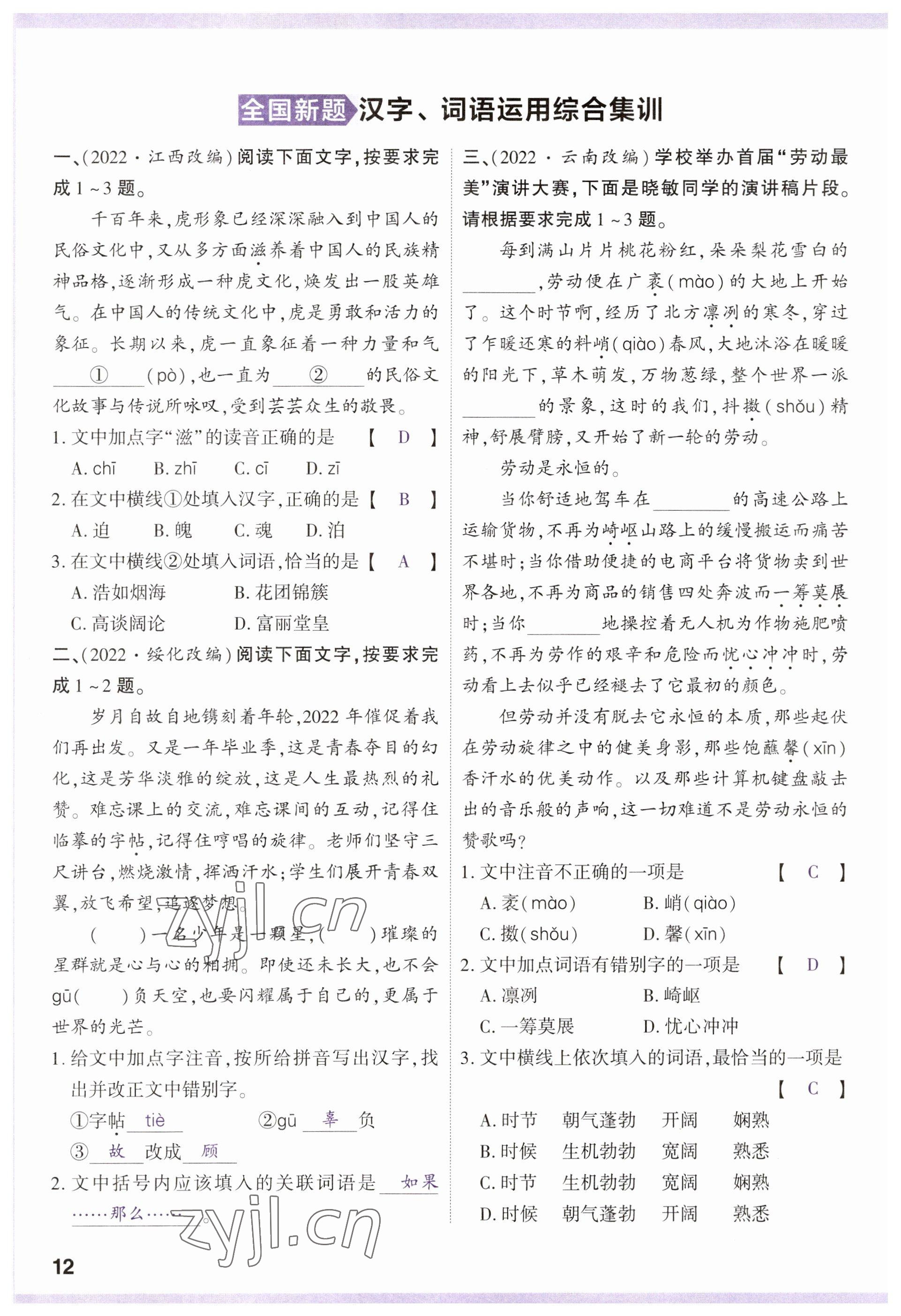 2023年鼎成中考精准提分语文河南专版 参考答案第16页