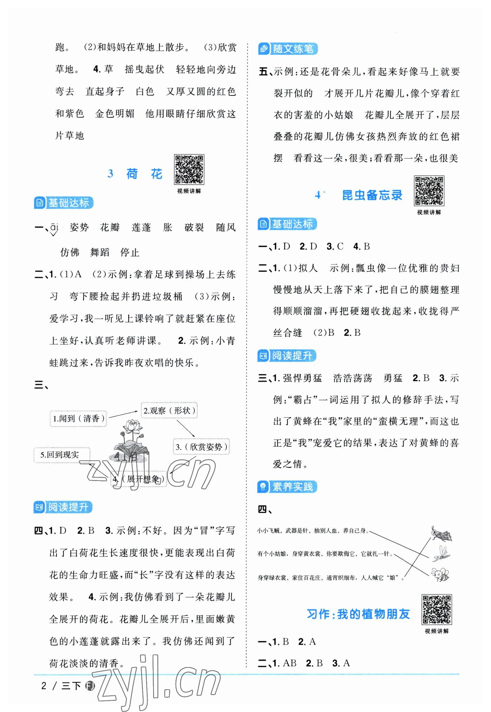 2023年陽光同學(xué)課時優(yōu)化作業(yè)三年級語文下冊人教版福建專版 參考答案第2頁