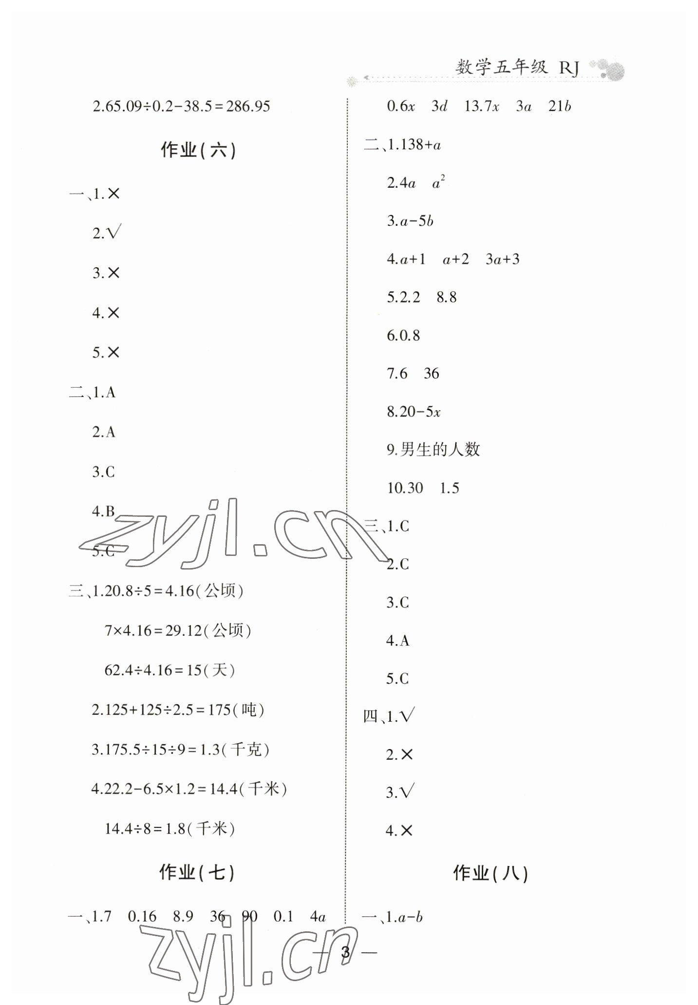 2023年全优假期派五年级数学人教版 第3页