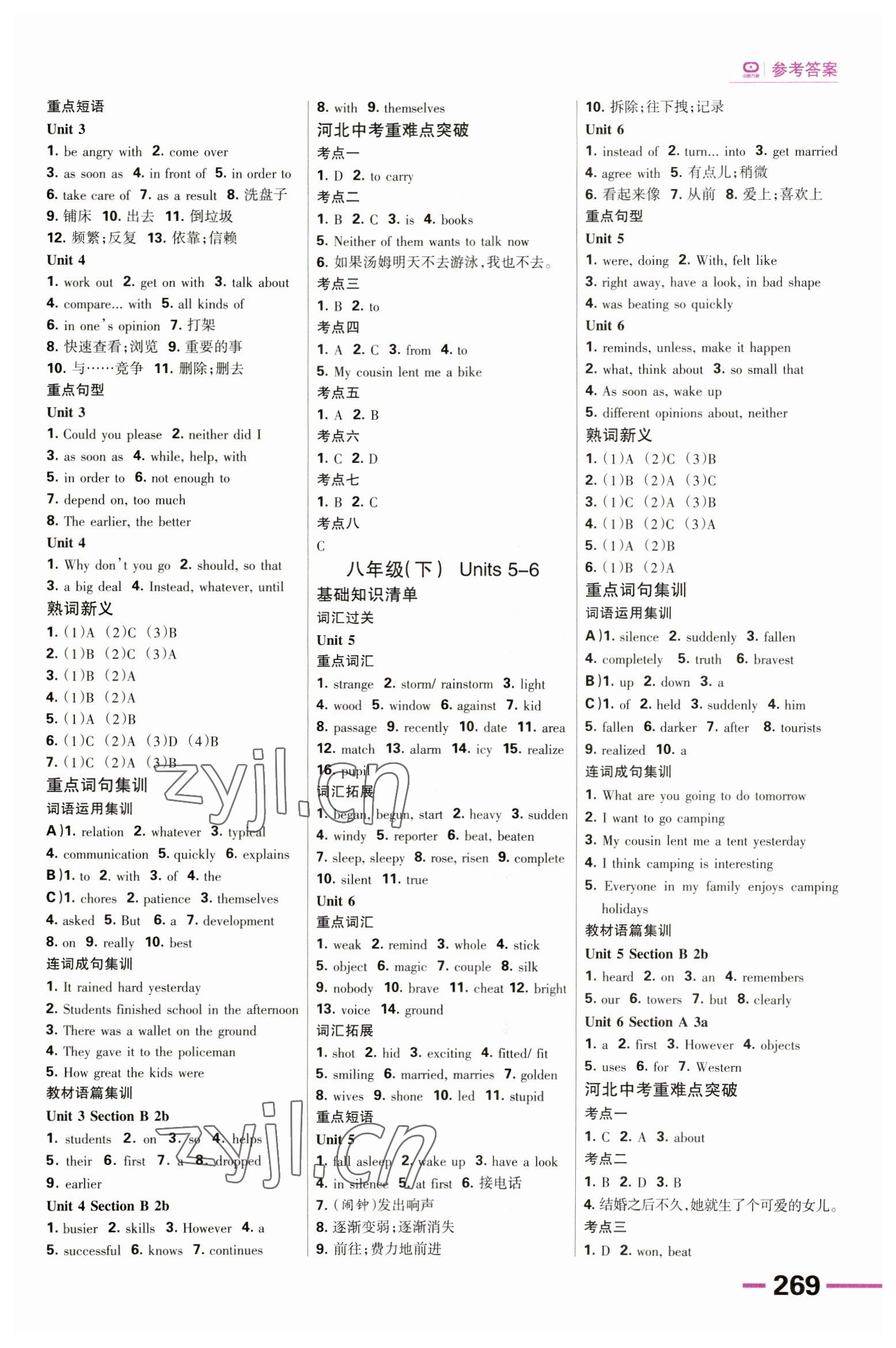 2023年全優(yōu)中考系統(tǒng)總復習英語人教版河北專版 參考答案第10頁