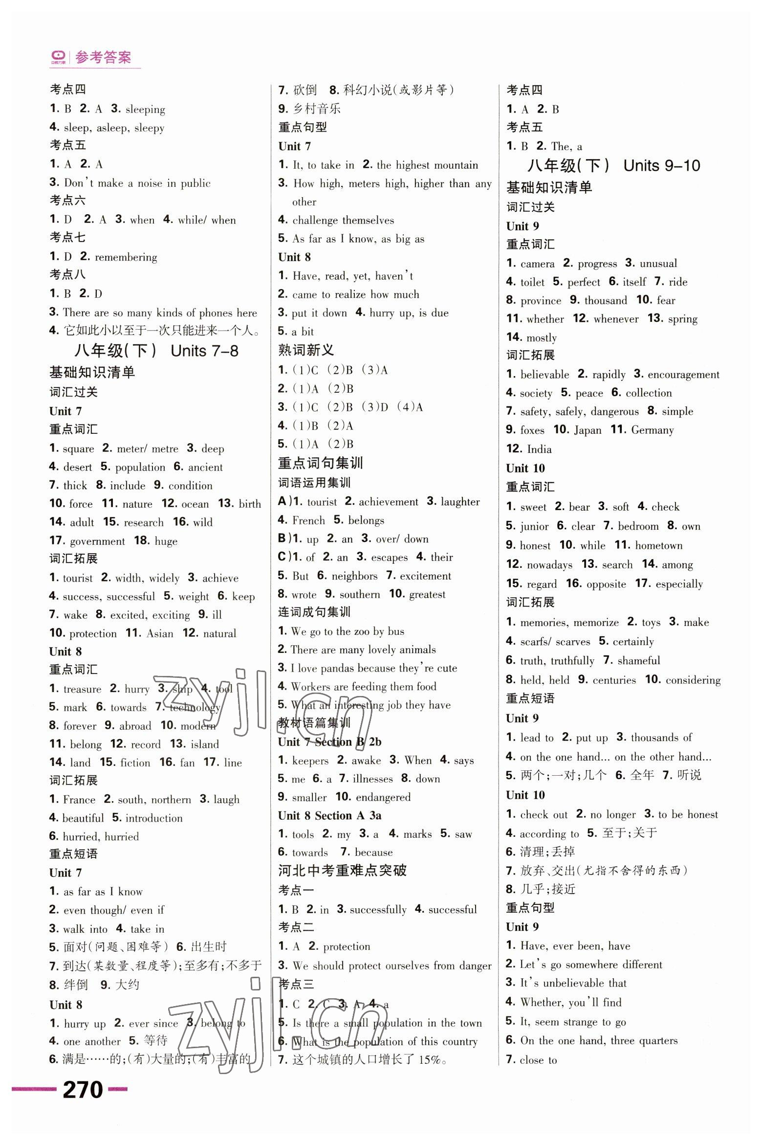 2023年全优中考系统总复习英语人教版河北专版 参考答案第11页