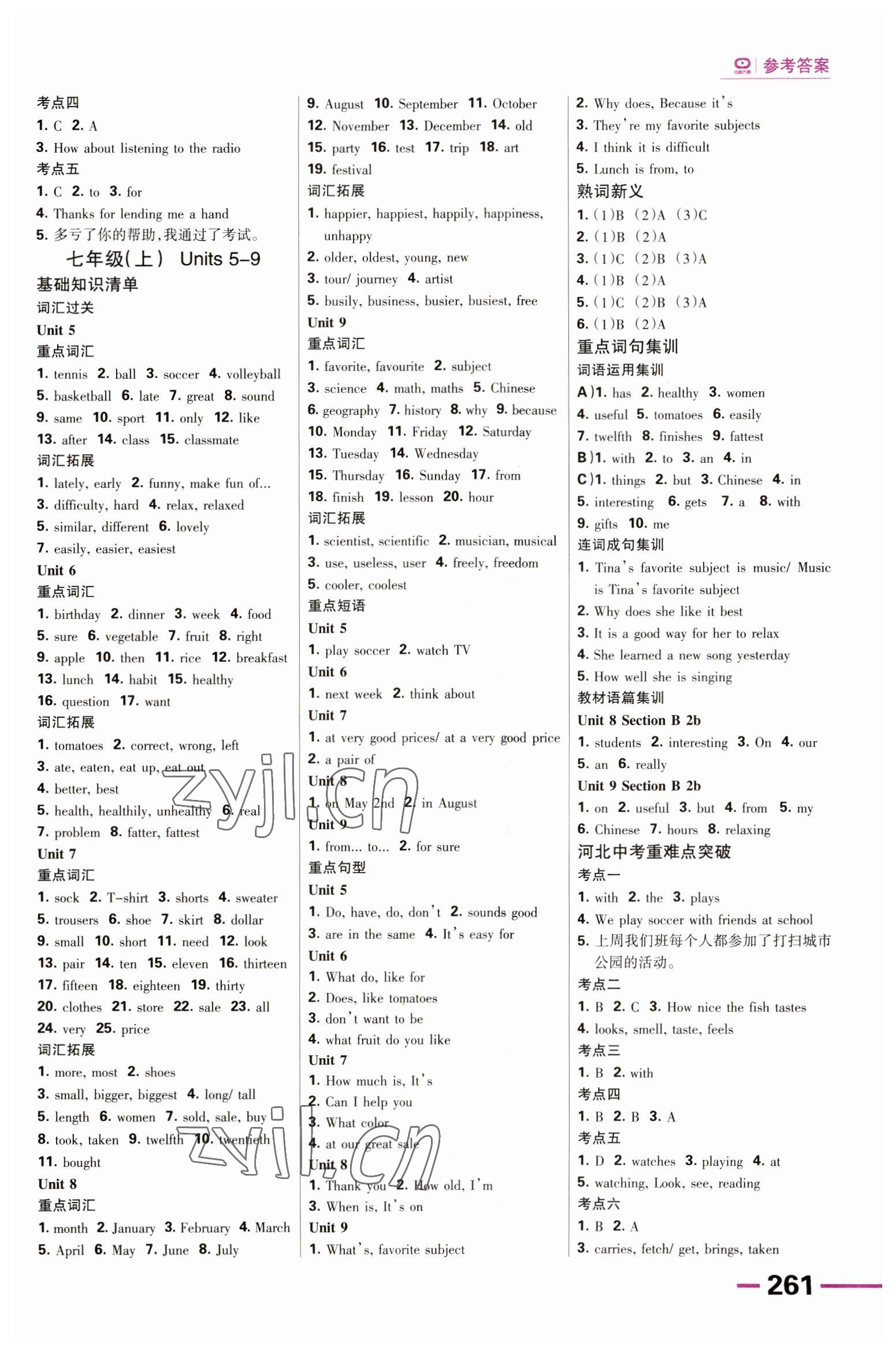 2023年全優(yōu)中考系統(tǒng)總復(fù)習(xí)英語人教版河北專版 參考答案第2頁