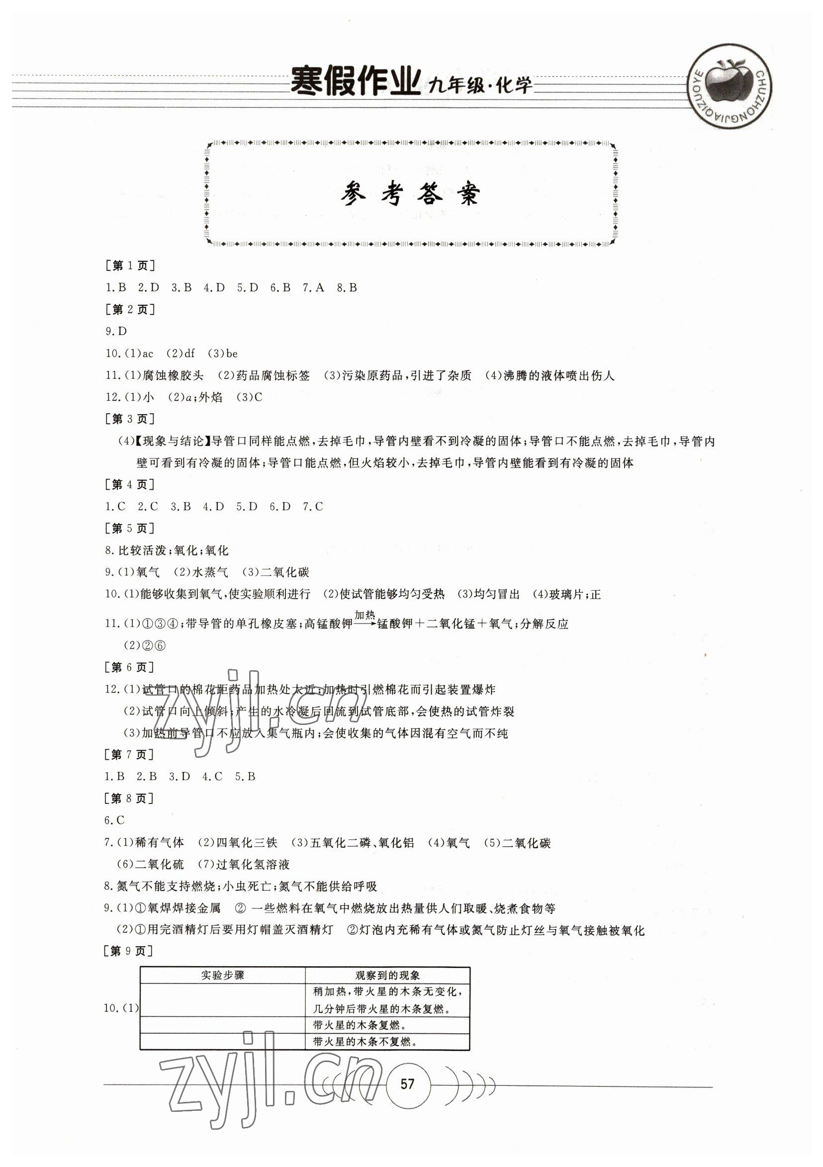 2023年寒假作業(yè)九年級(jí)化學(xué)華中科技大學(xué)出版社 第1頁