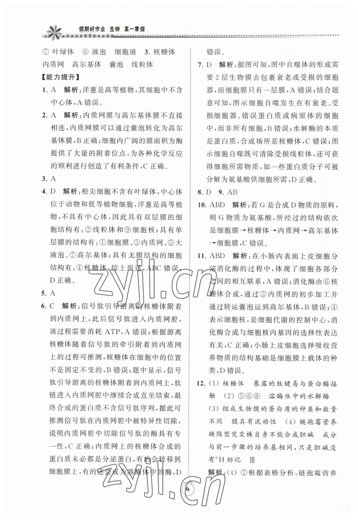 2023年假期好作業(yè)高一生物寒假 第6頁