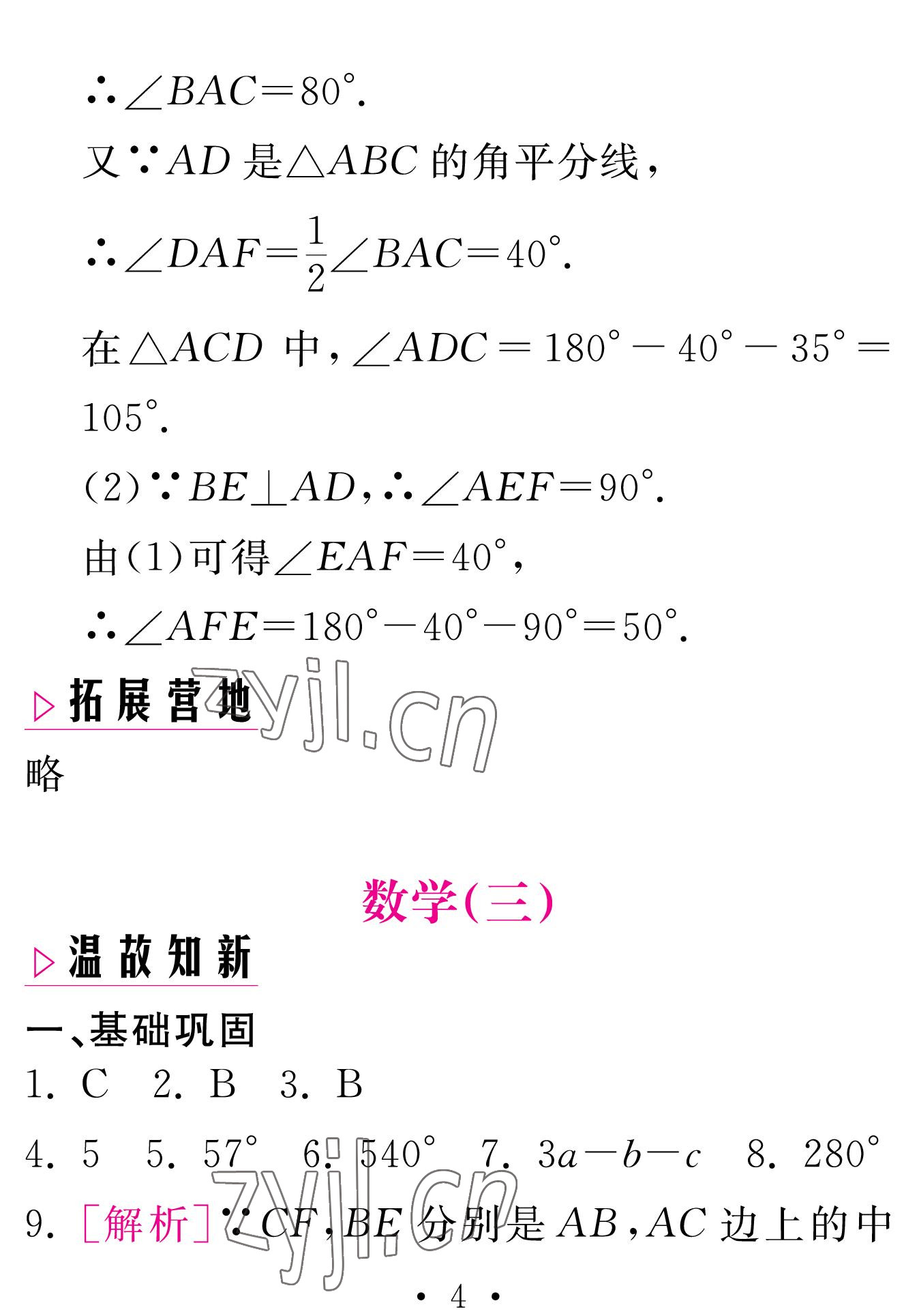 2023年天舟文化精彩寒假团结出版社八年级数学人教版 参考答案第4页