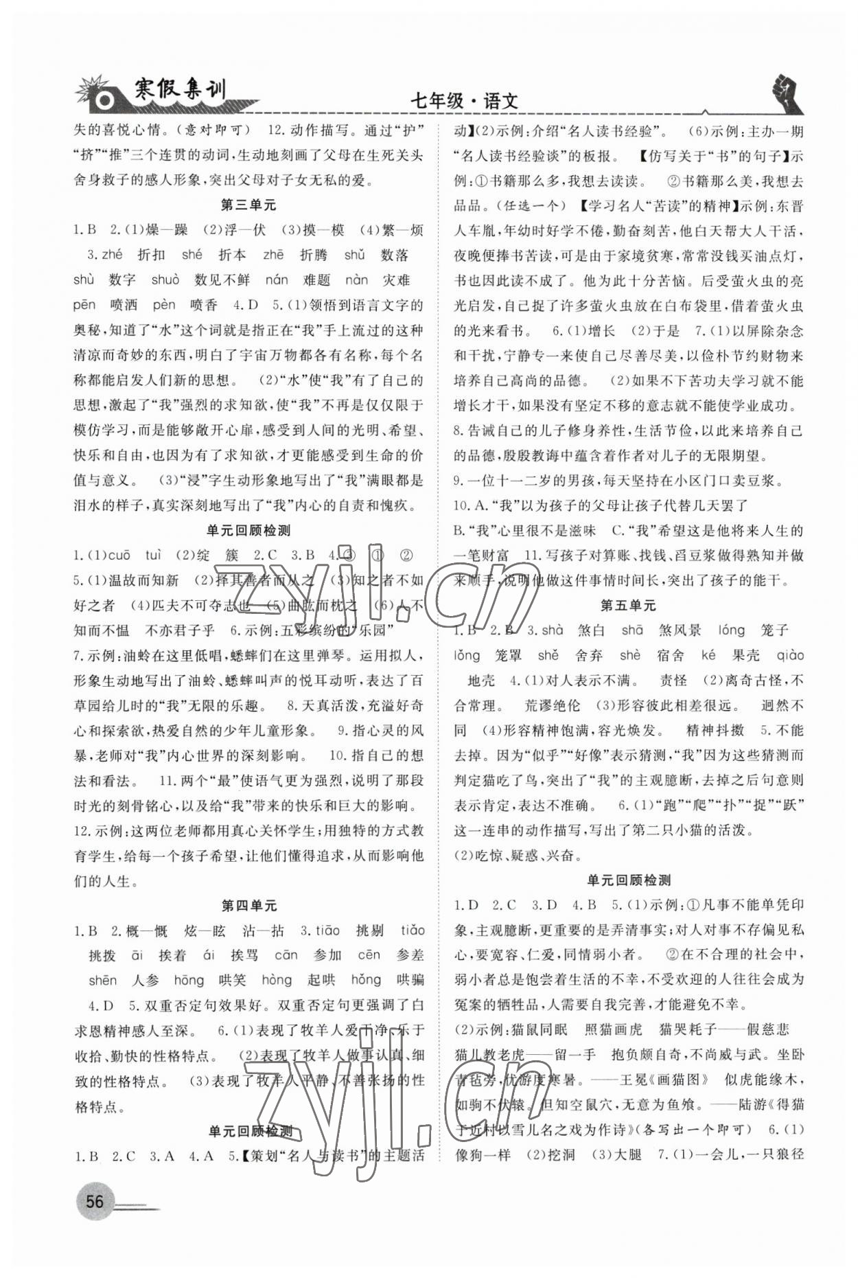 2023年寒假集训七年级语文苏教版 第2页