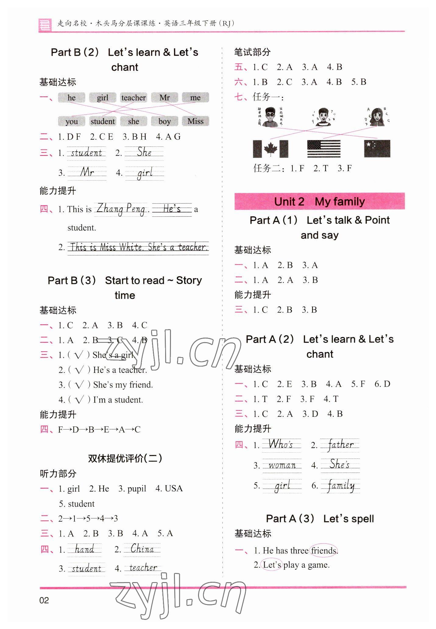 2023年木頭馬分層課課練三年級(jí)英語(yǔ)下冊(cè)人教版 參考答案第2頁(yè)