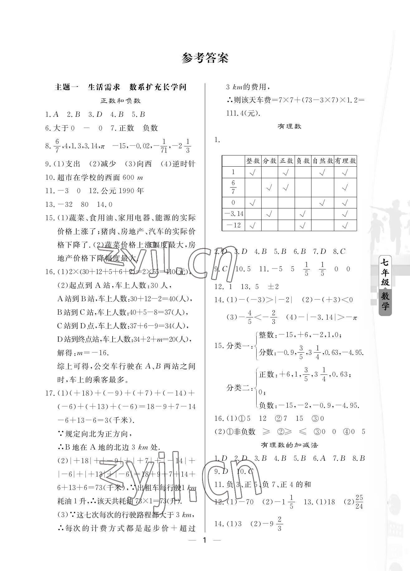 2023年Happy寒假作業(yè)快樂寒假七年級數(shù)學(xué) 參考答案第1頁