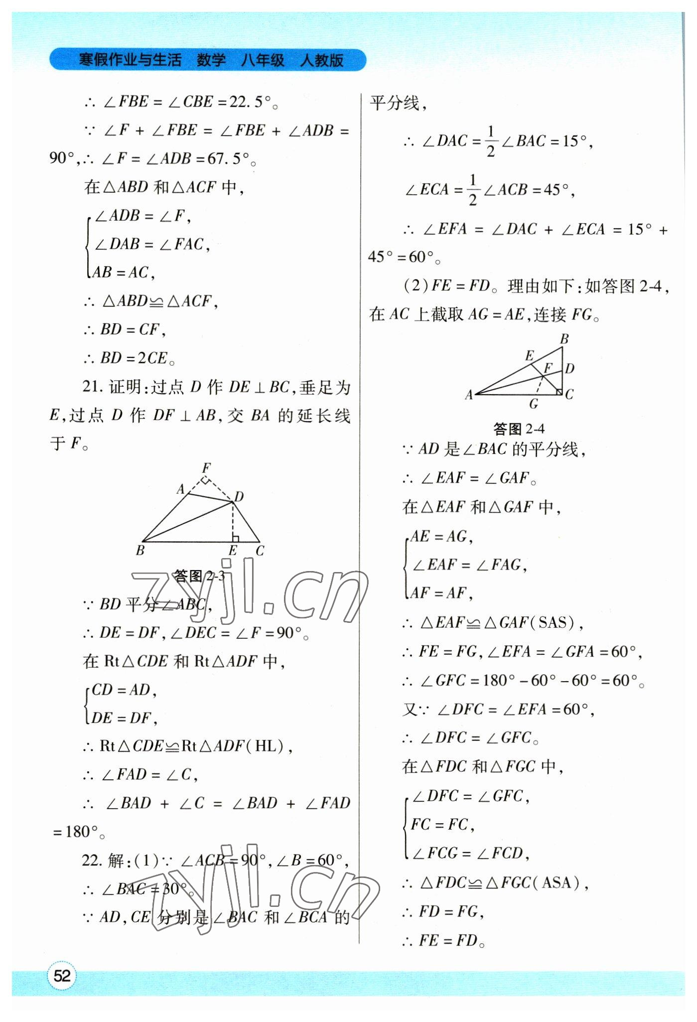 2023年寒假作业与生活陕西师范大学出版总社八年级数学人教版 参考答案第3页