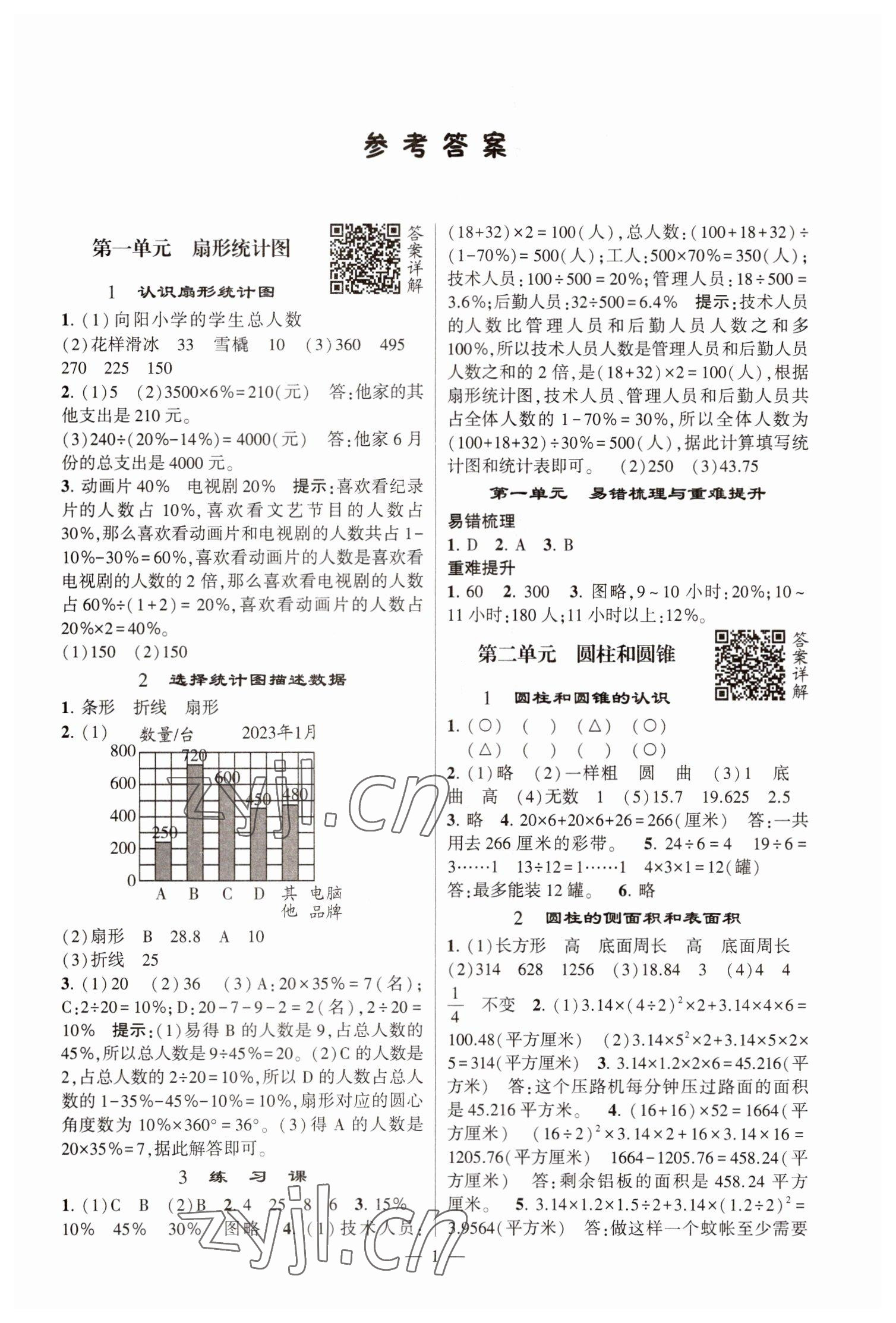 2023年经纶学典提高班六年级数学下册苏教版江苏专版 参考答案第1页