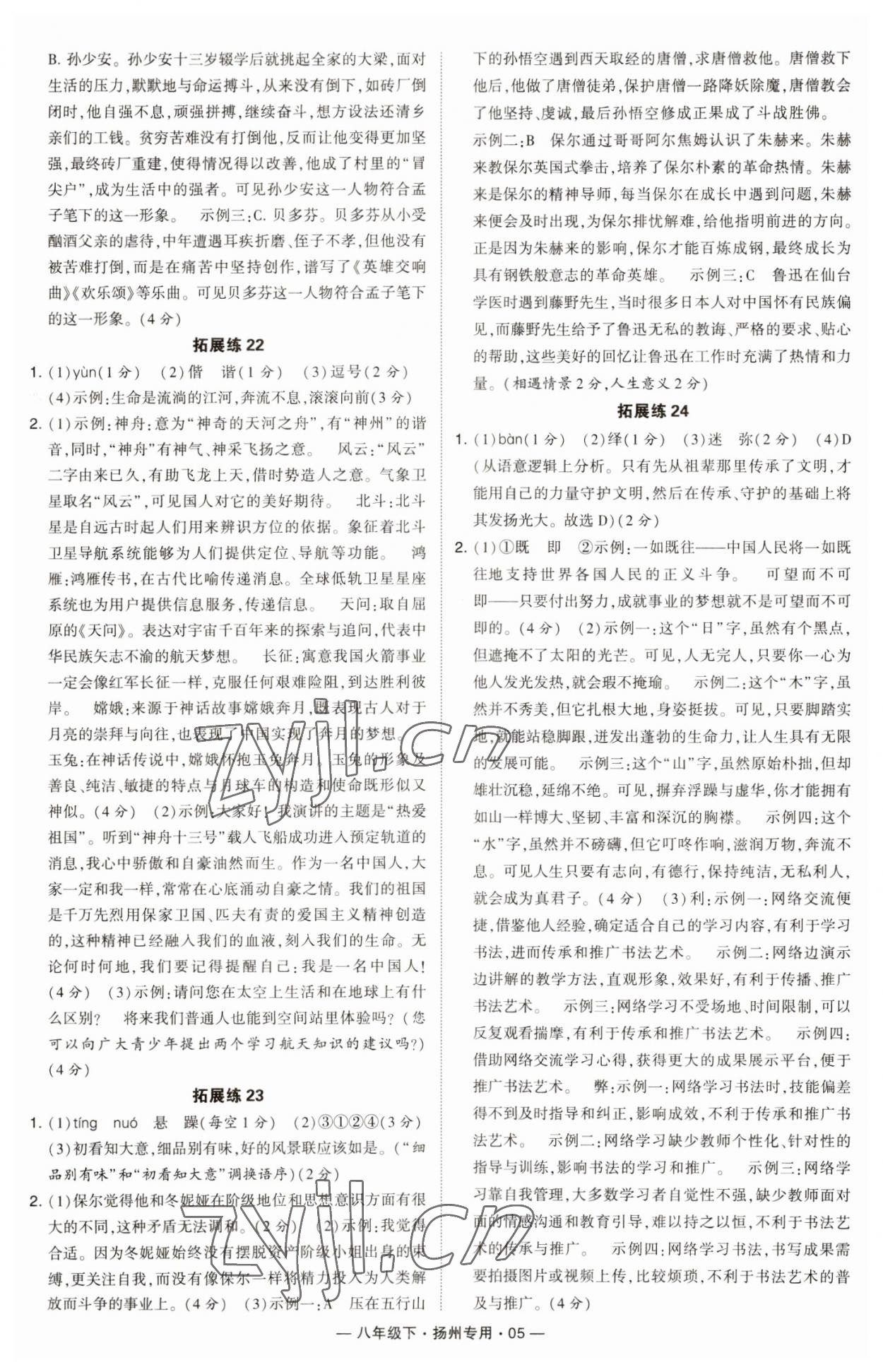 2023年學(xué)霸組合訓(xùn)練八年級語文下冊人教版揚(yáng)州專版 參考答案第5頁