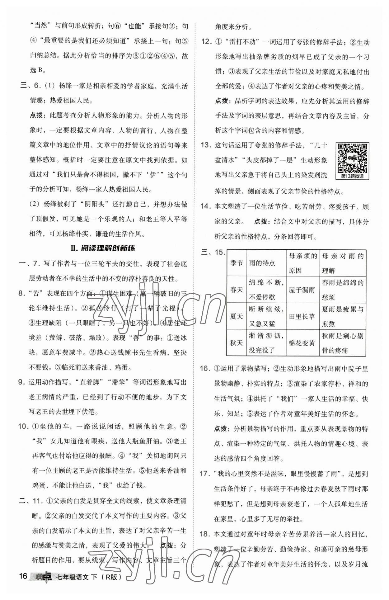 2023年综合应用创新题典中点七年级语文下册人教版 参考答案第16页