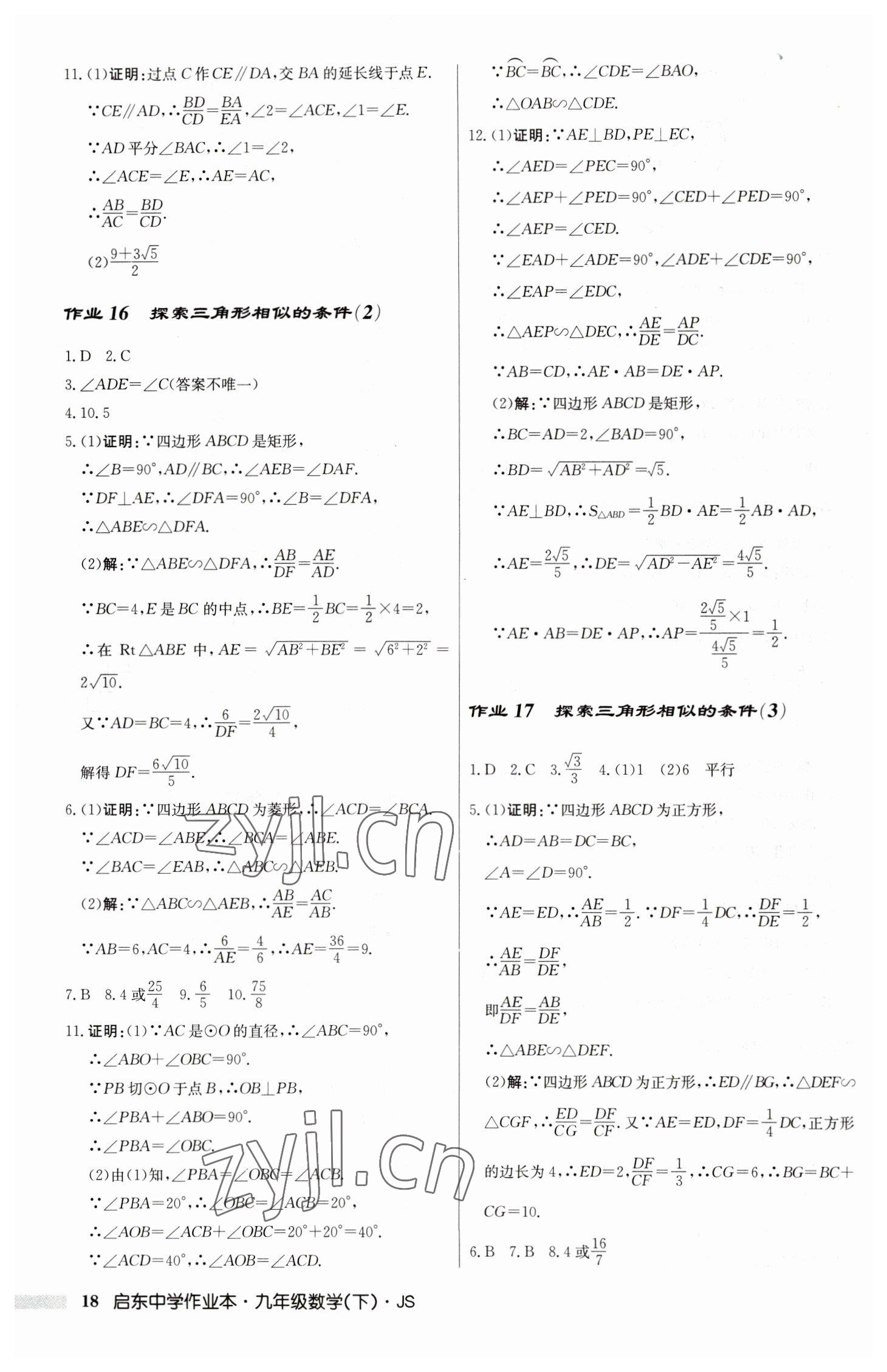2023年启东中学作业本九年级数学下册苏科版 第18页