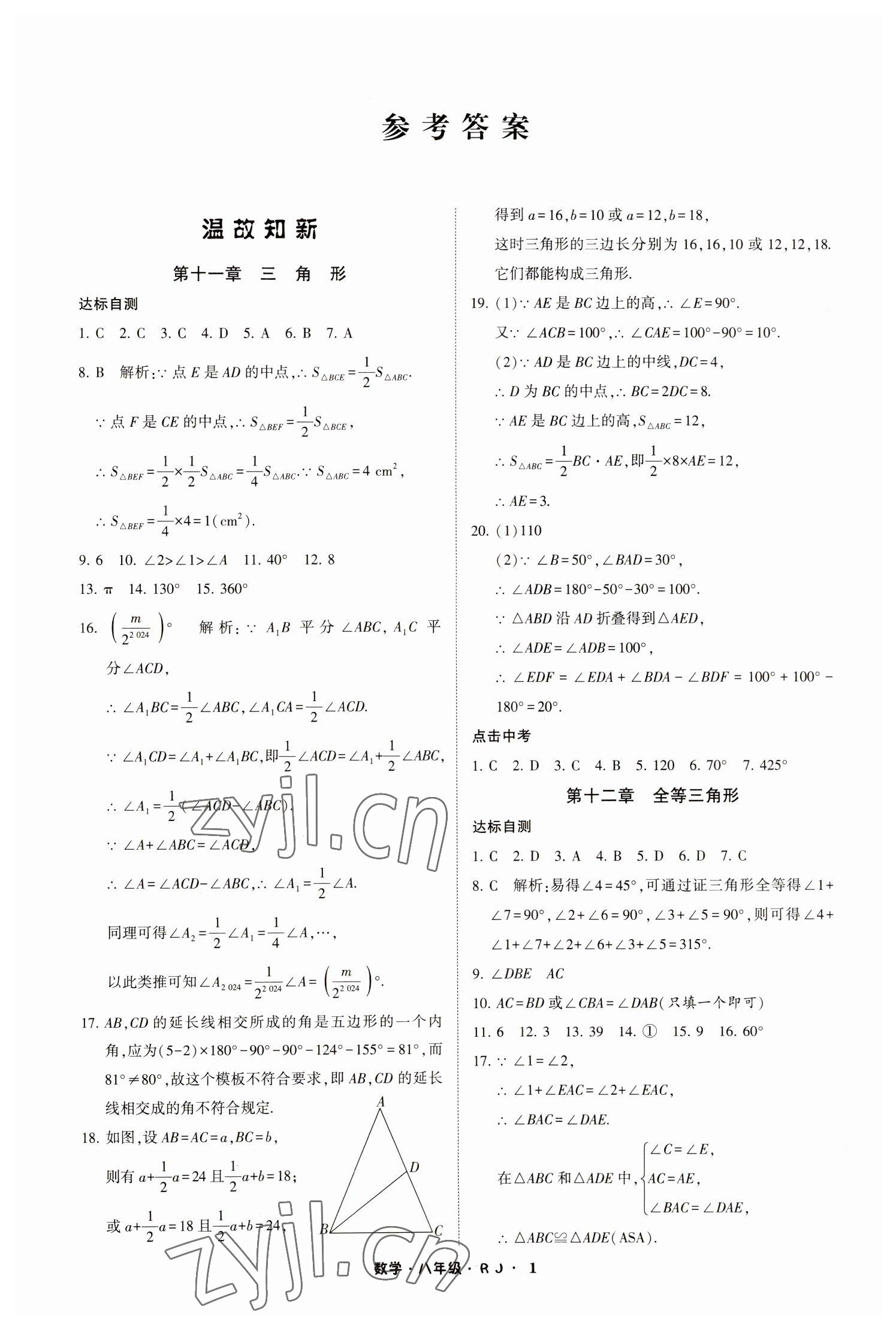 2023年經(jīng)綸學典寒假總動員八年級數(shù)學人教版 參考答案第1頁