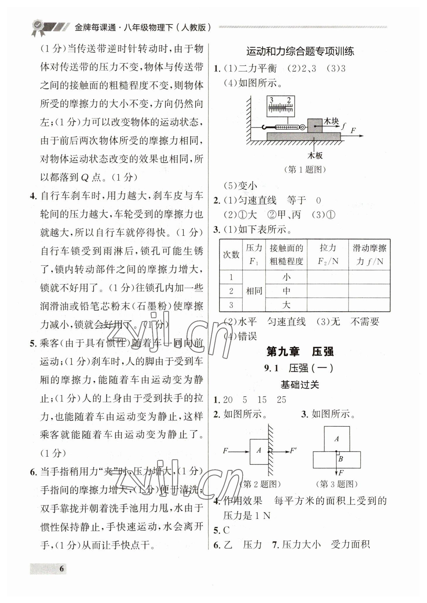 2023年點(diǎn)石成金金牌每課通八年級物理下冊人教版 參考答案第6頁