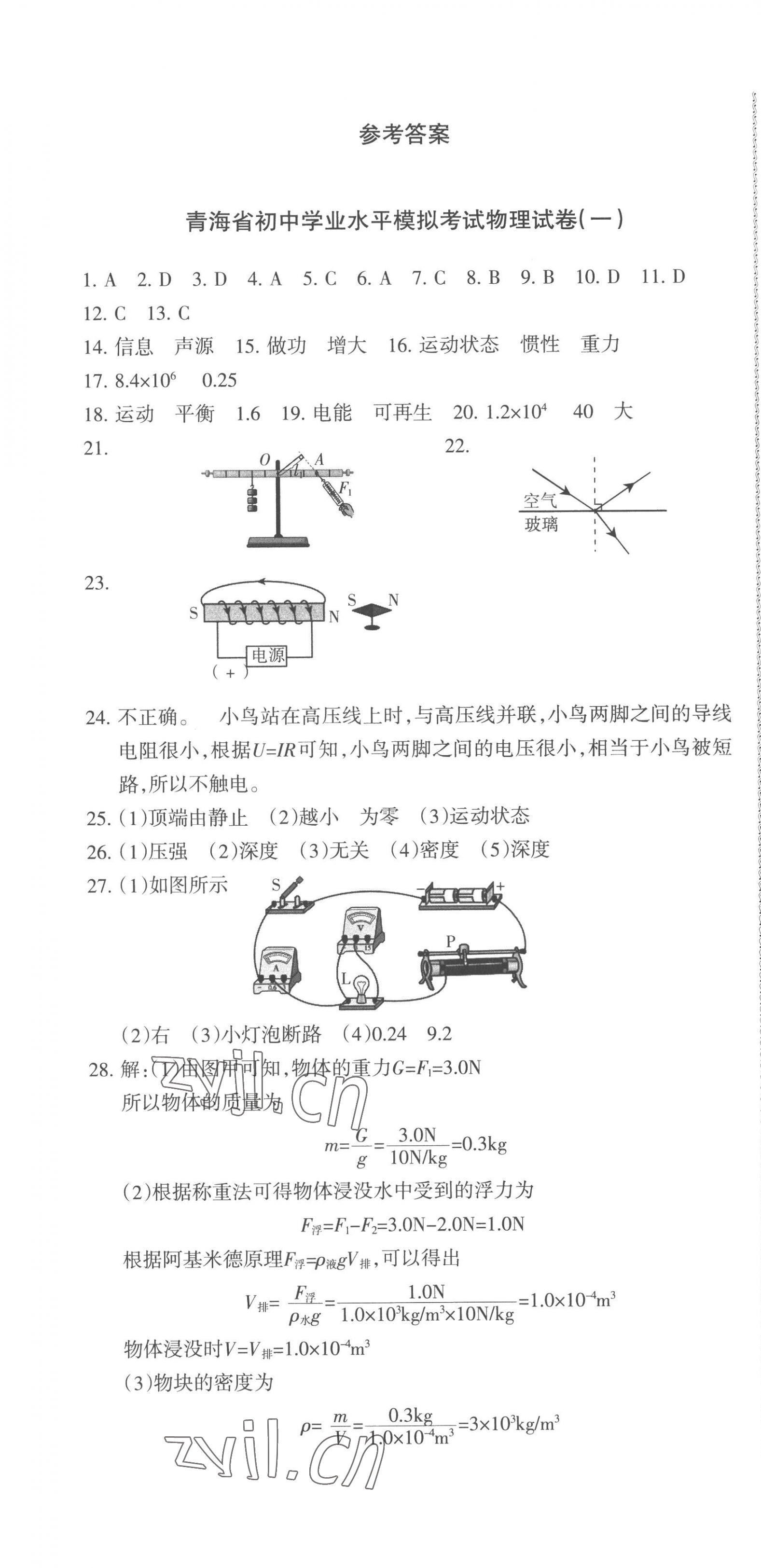 2023年青海省中考密卷考前預(yù)測(cè)物理 第1頁