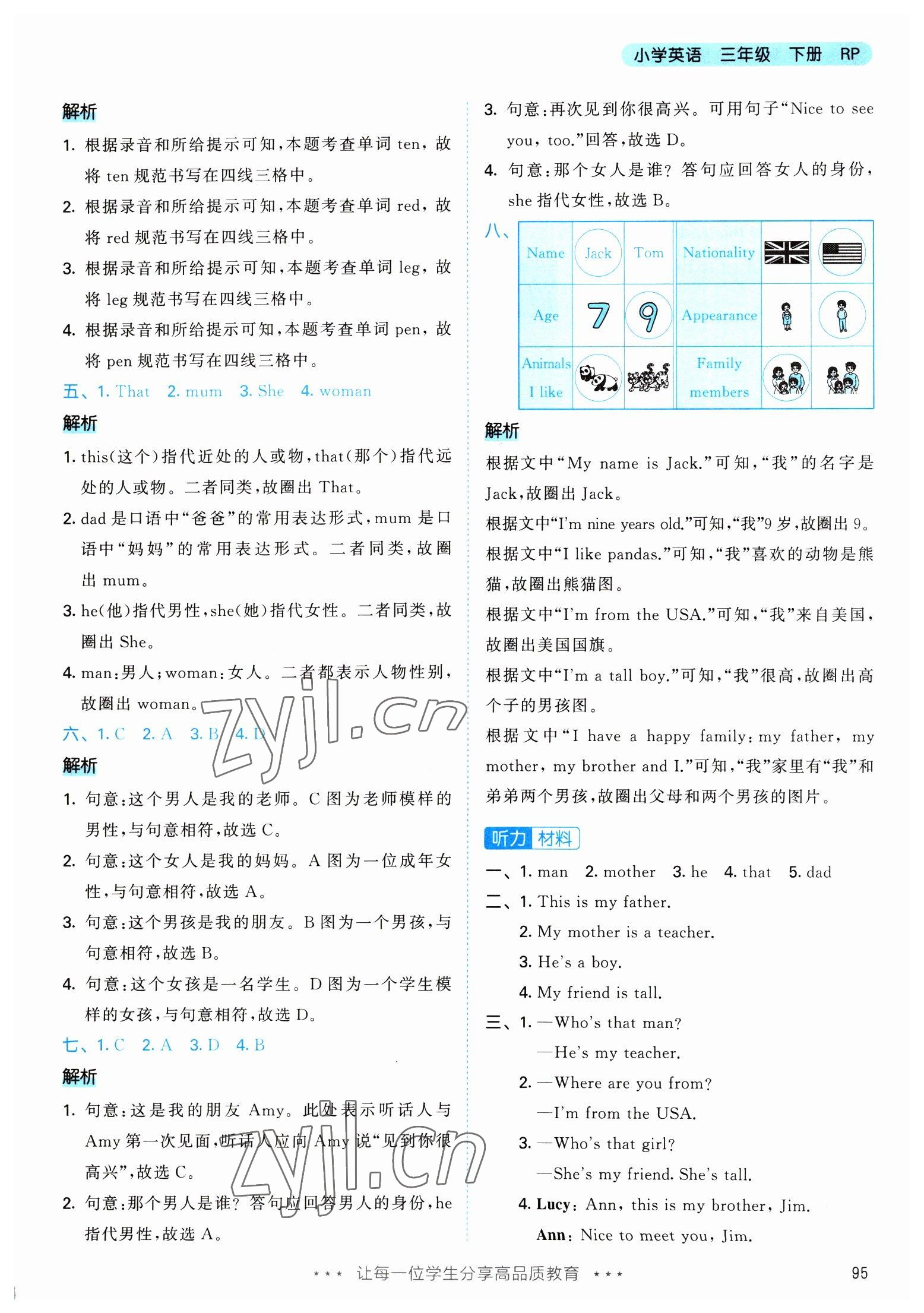 2023年53天天練三年級英語下冊人教版 參考答案第11頁