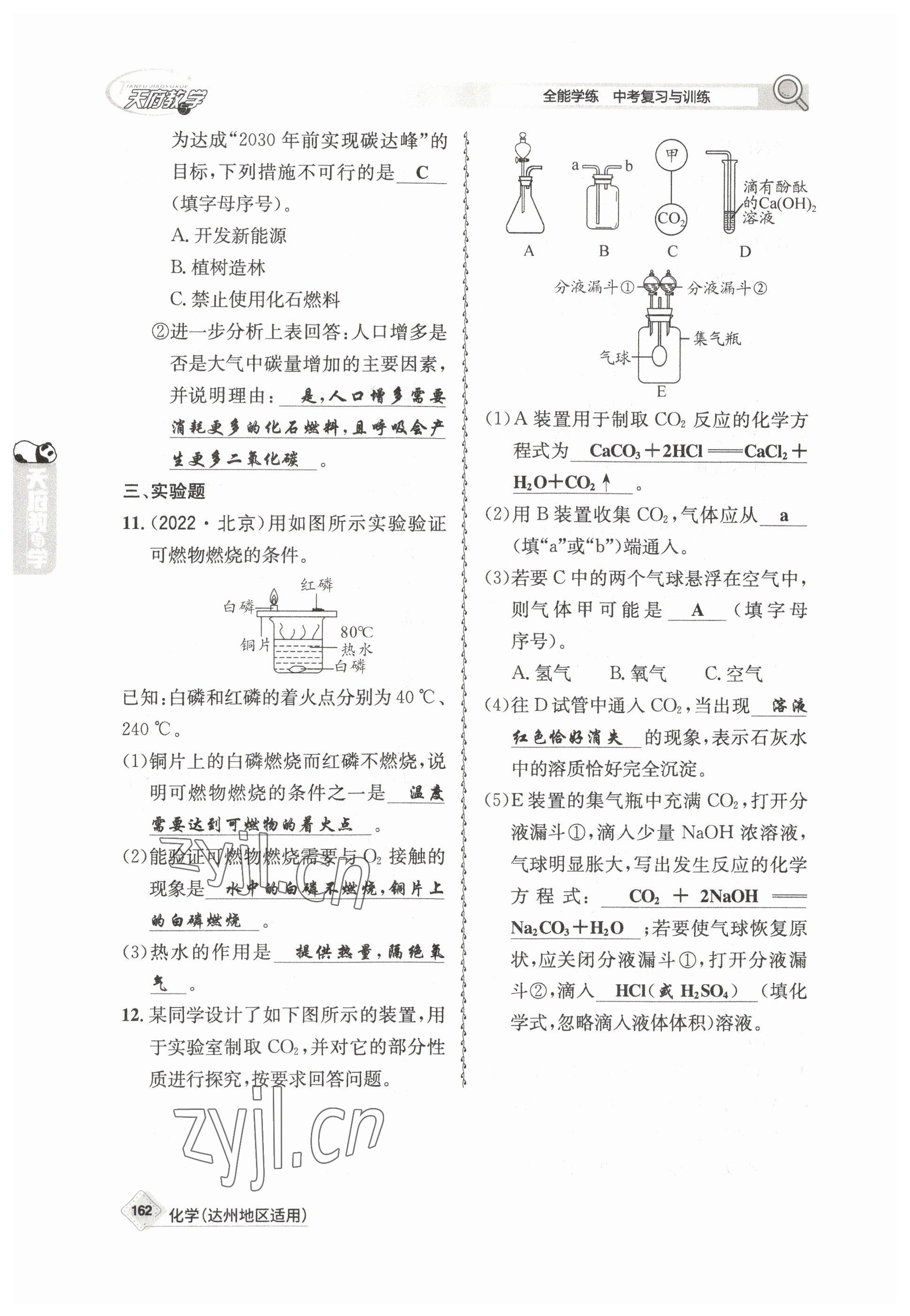 2023年天府教与学中考复习与训练化学达州专版 参考答案第18页