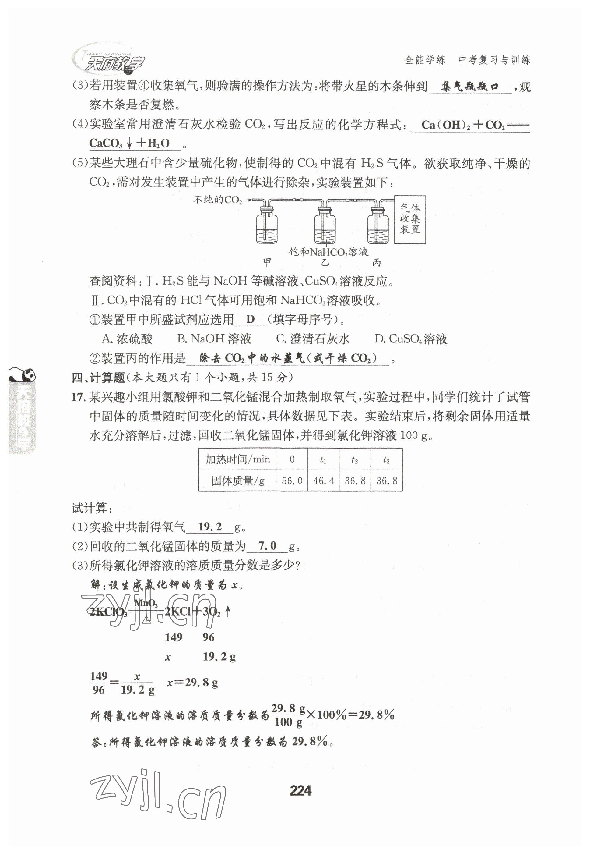 2023年天府教与学中考复习与训练化学达州专版 参考答案第28页