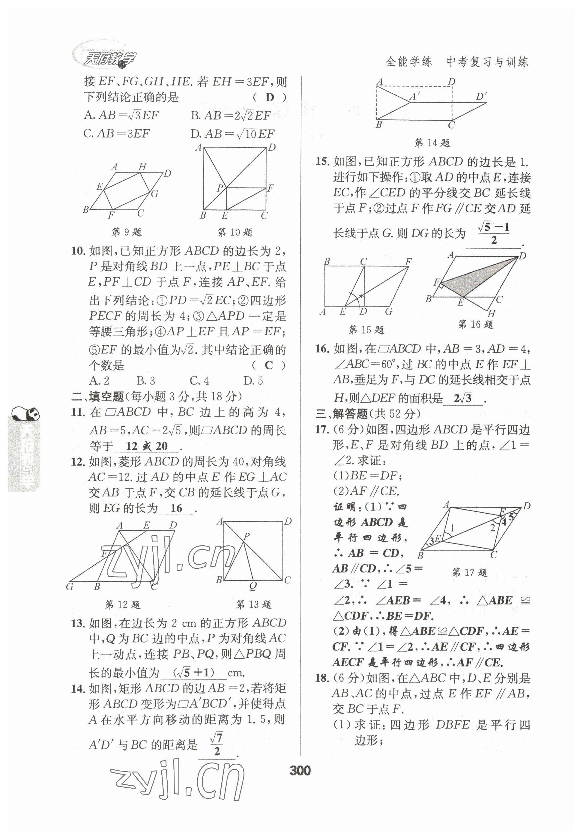 2023年天府教与学中考复习与训练数学达州专版 参考答案第18页