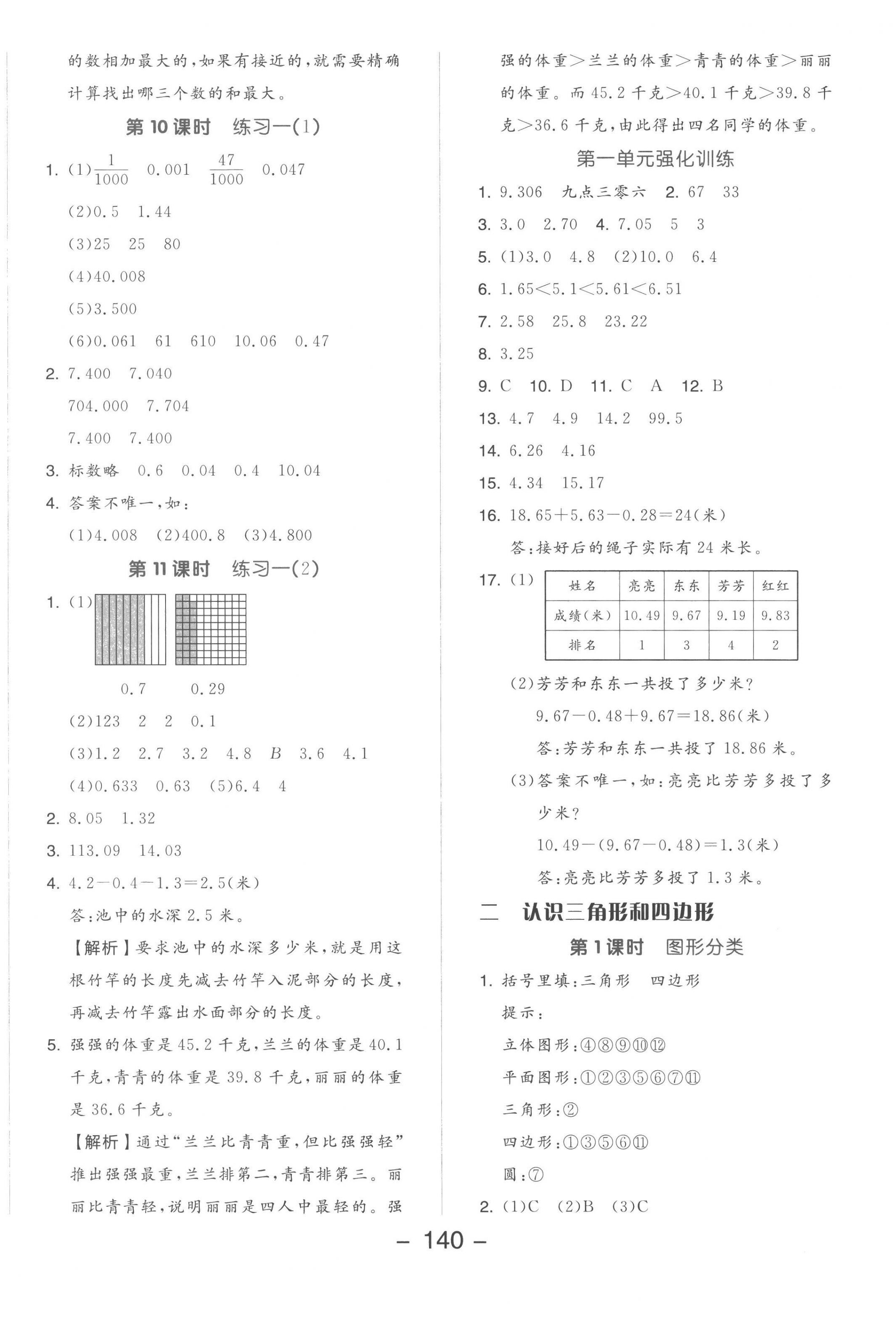 2023年全品学练考四年级数学下册北师大版 参考答案第4页