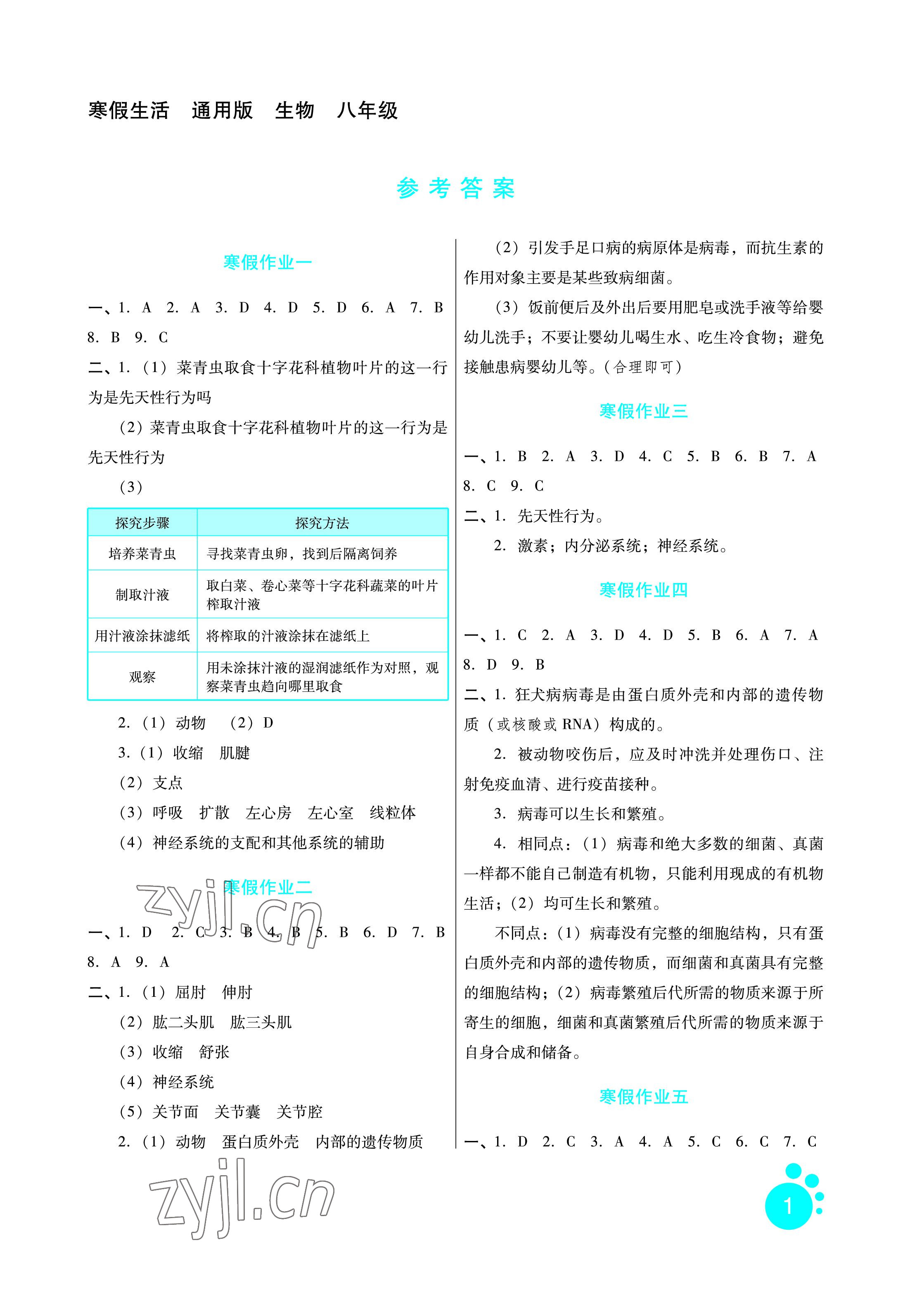 2023年寒假生活八年級(jí)生物通用版河北少年兒童出版社 參考答案第1頁(yè)