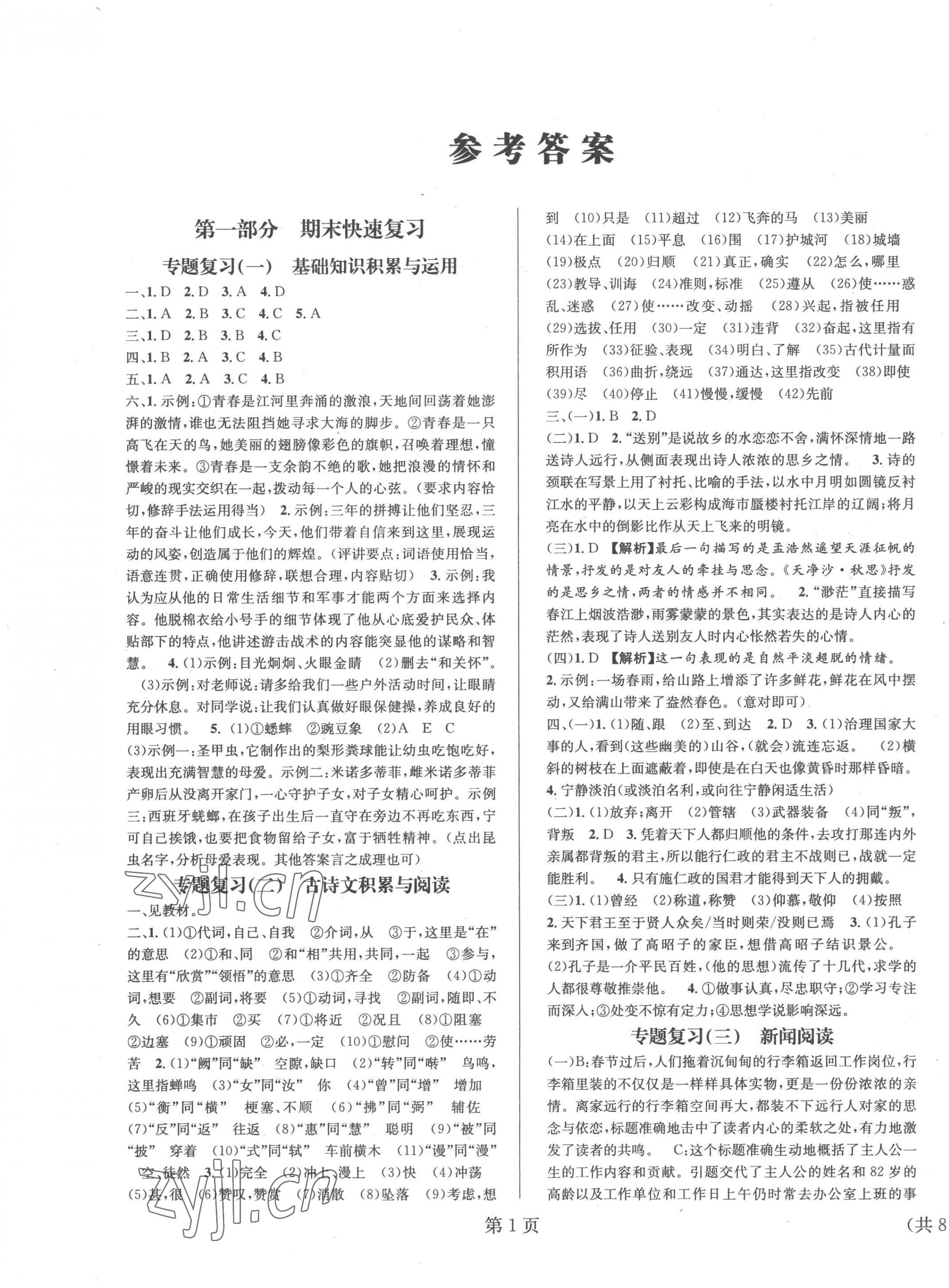 2023年寒假新動向八年級語文北京時(shí)代華文書局 第1頁