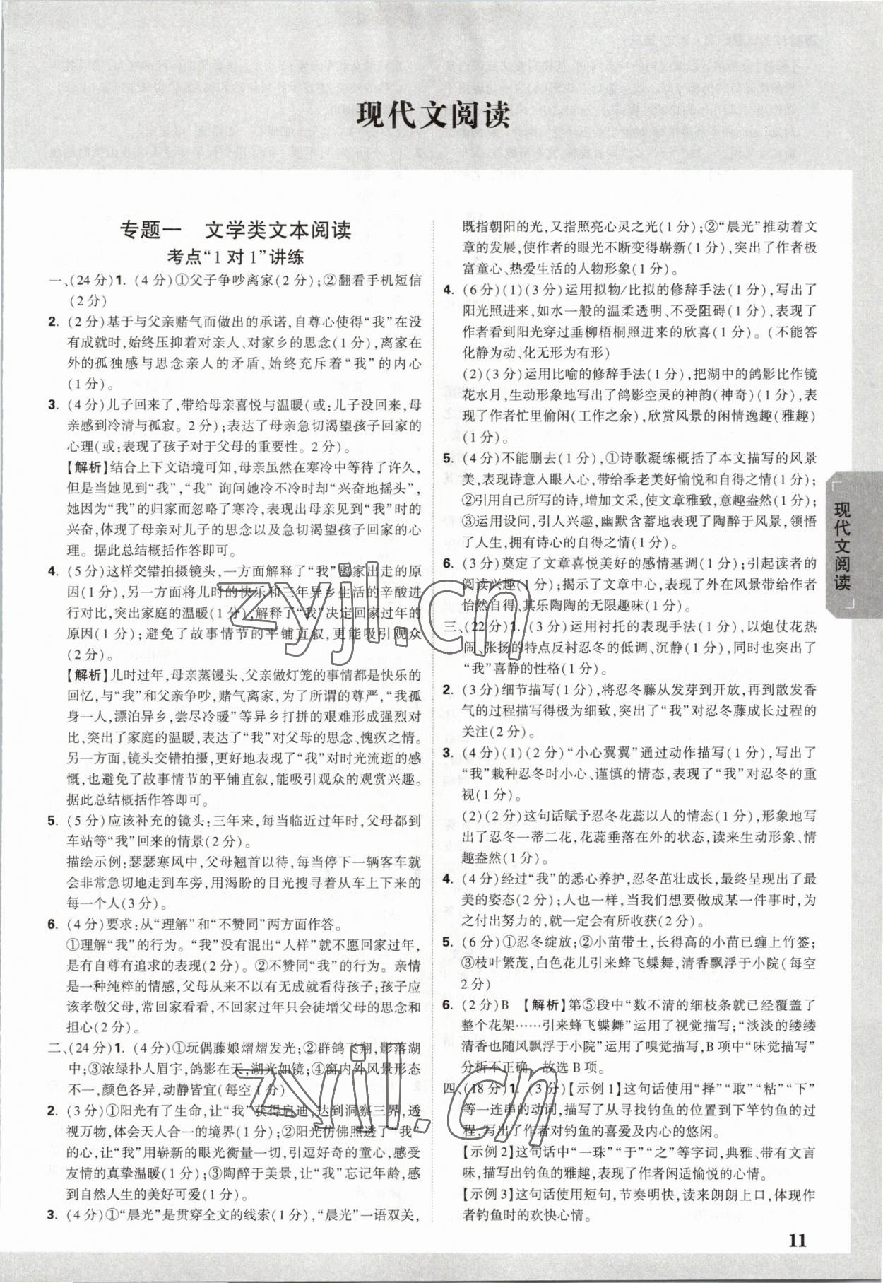 2023年万唯中考试题研究语文重庆专版 参考答案第10页