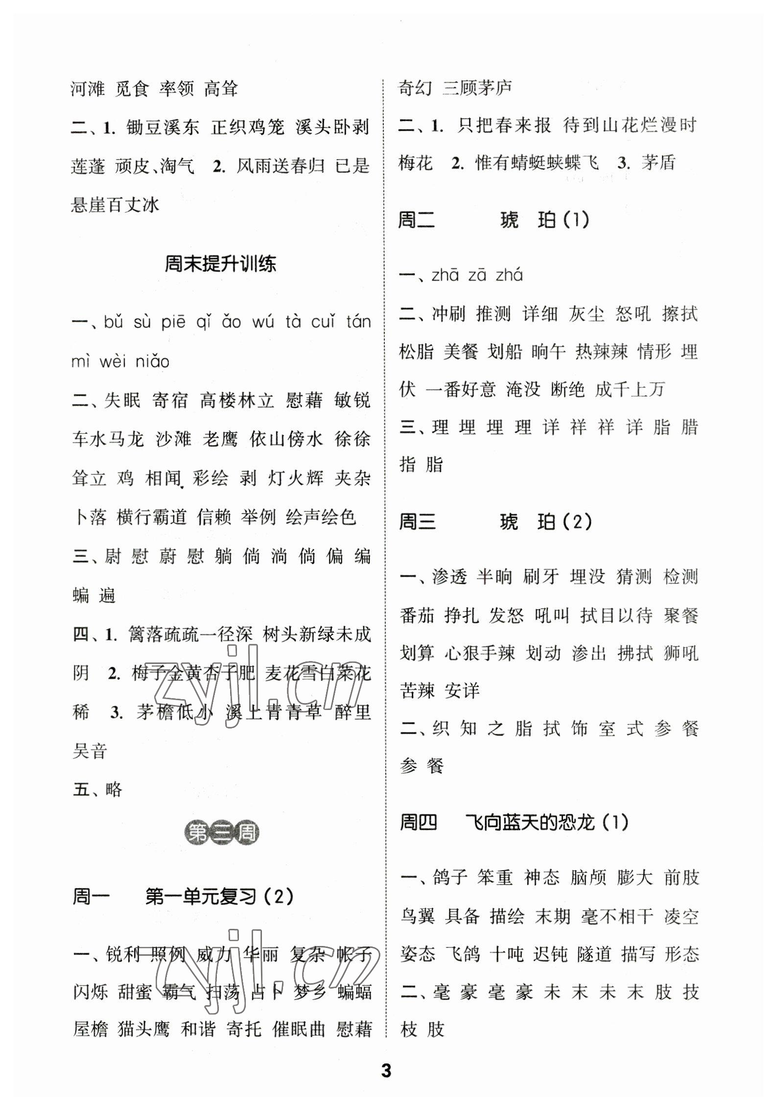 2023年通城学典默写能手四年级语文下册人教版 参考答案第3页