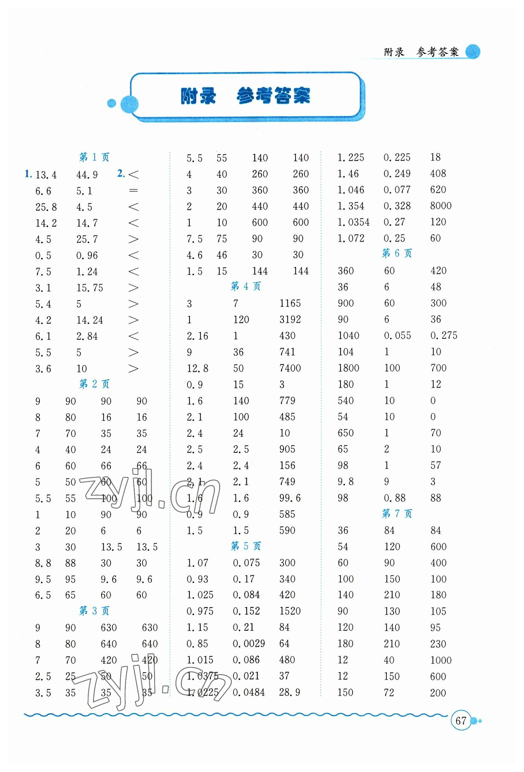 2023年黄冈小状元口算速算练习册六年级数学下册人教版 第1页