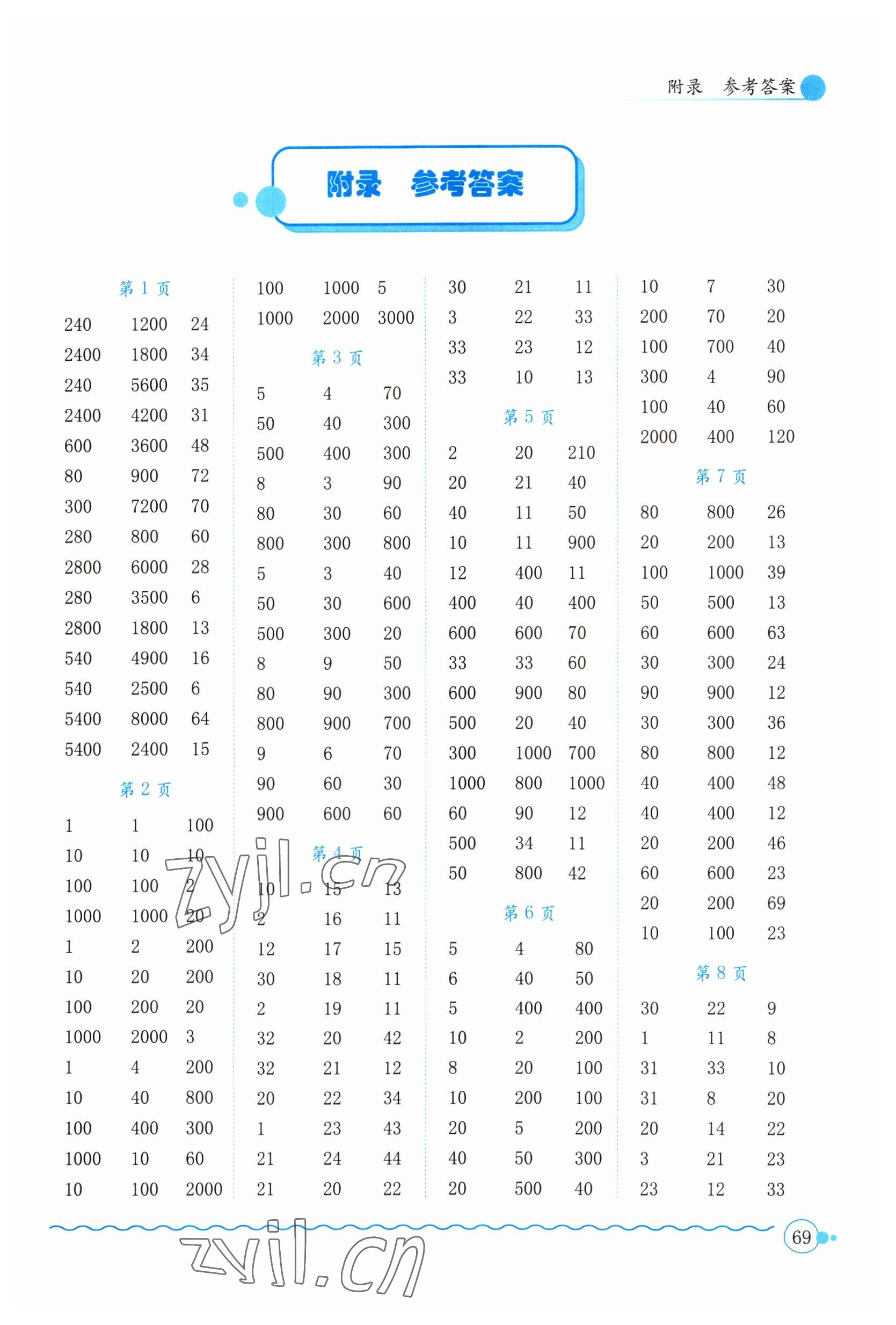 2023年黄冈小状元口算速算练习册三年级数学下册人教版 第1页