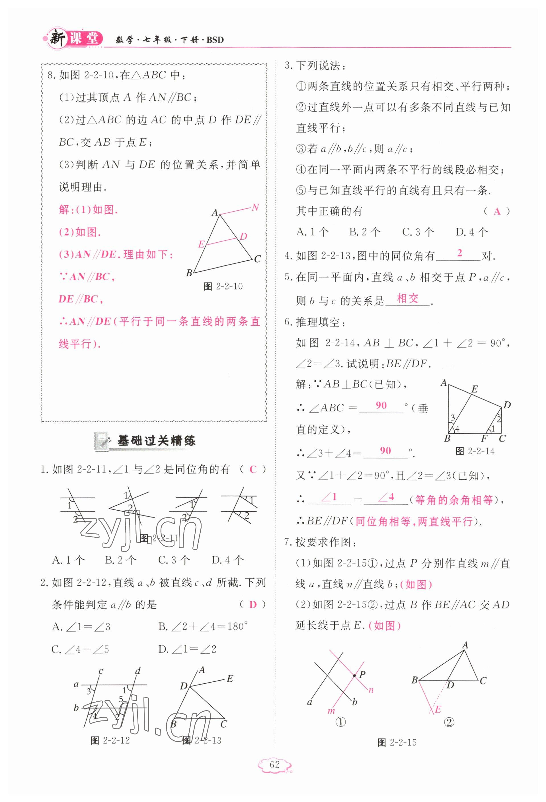 2023年启航新课堂七年级数学下册北师大版 参考答案第62页