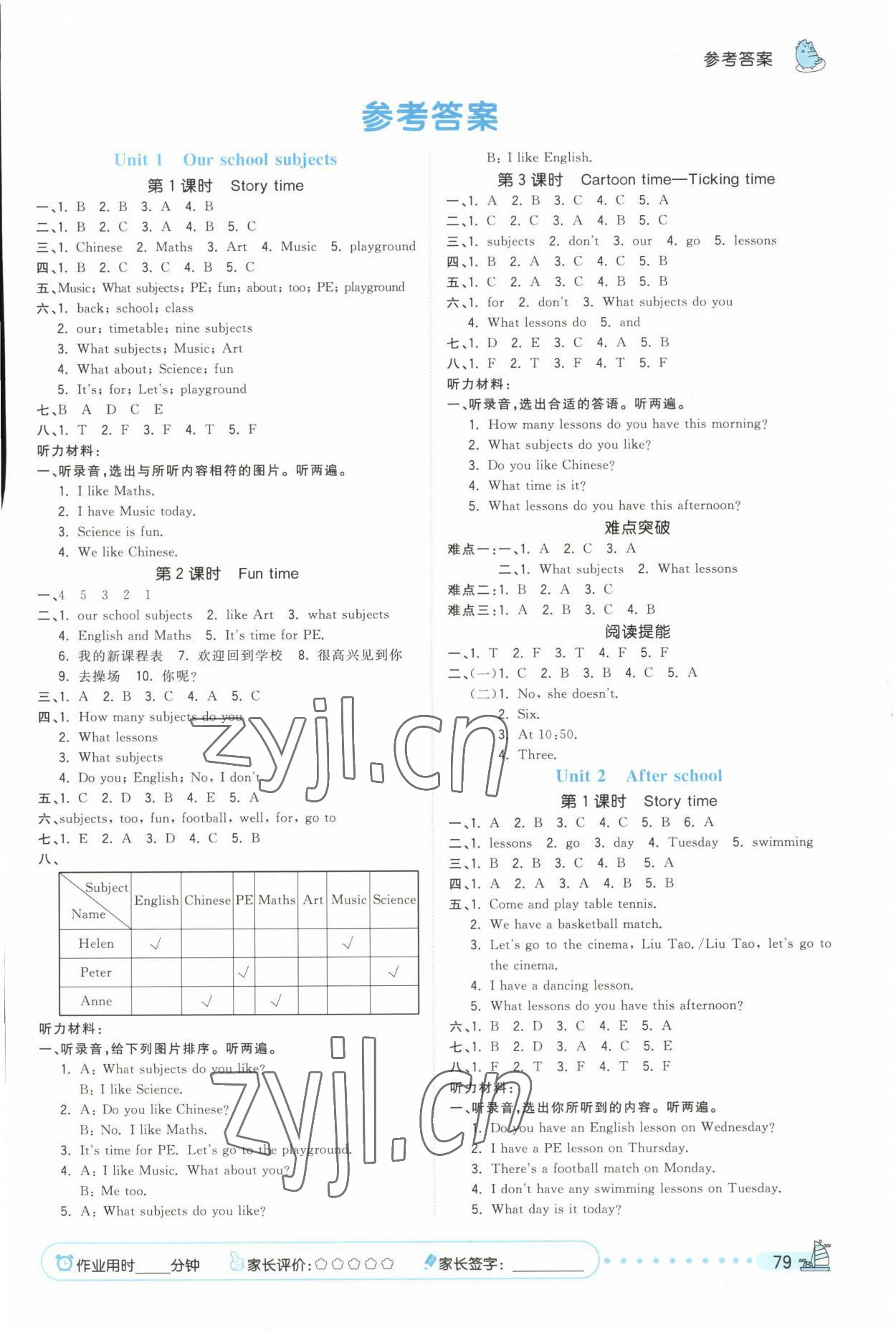 2023年夺冠小状元课时作业本四年级英语下册译林版 第1页