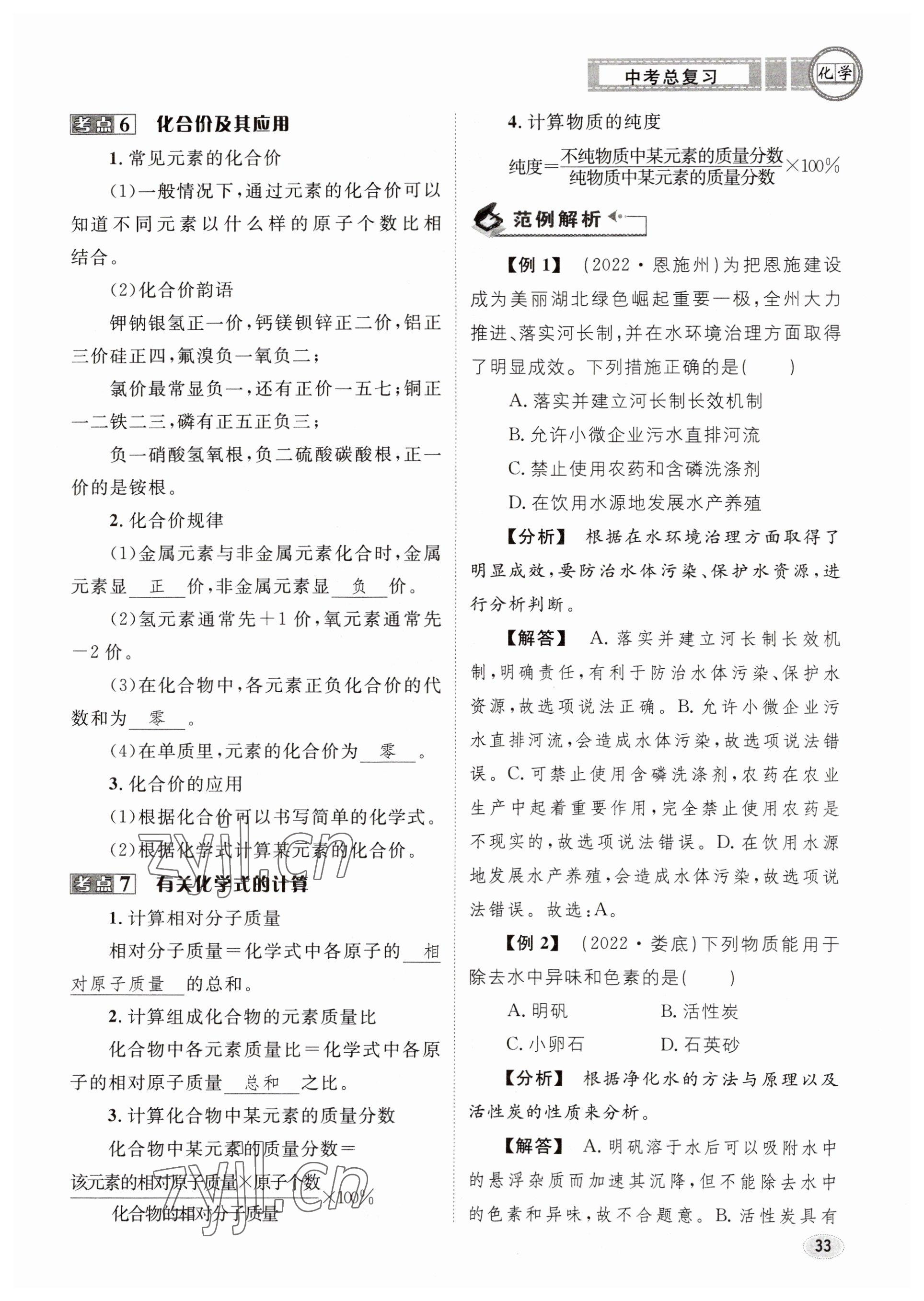 2023年中考总复习长江出版社化学 参考答案第33页