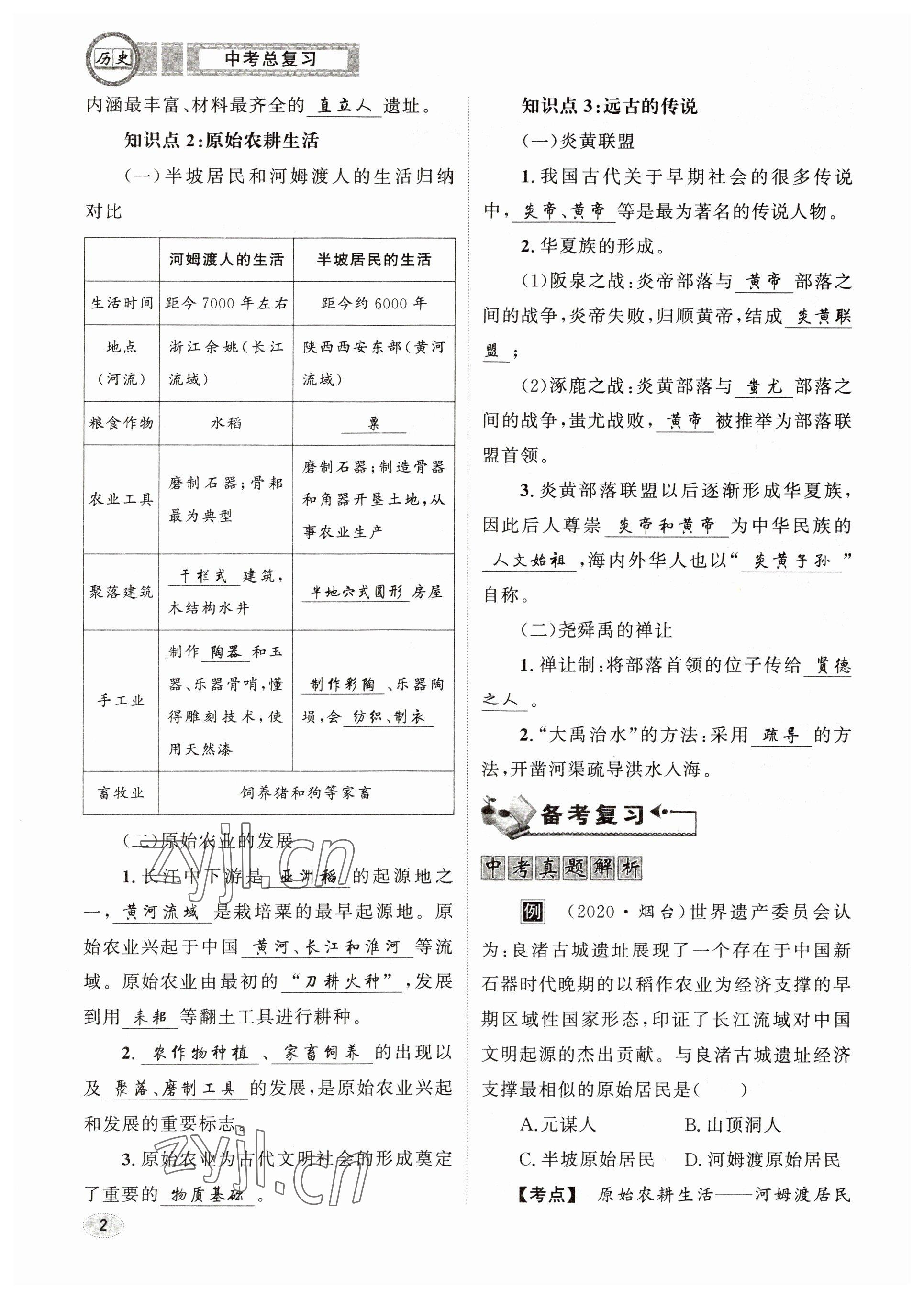 2023年中考总复习长江出版社历史 参考答案第2页