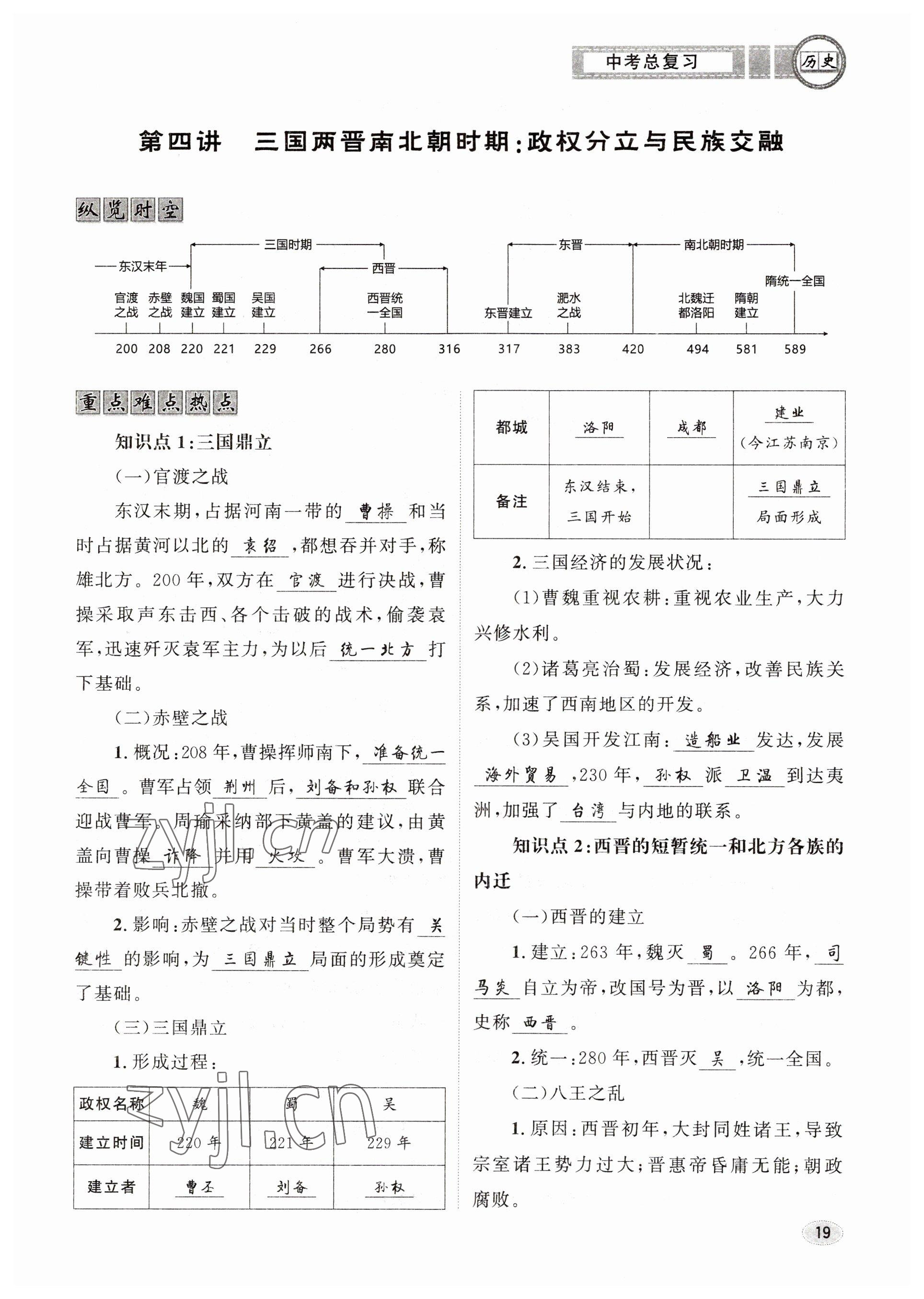 2023年中考总复习长江出版社历史 参考答案第19页